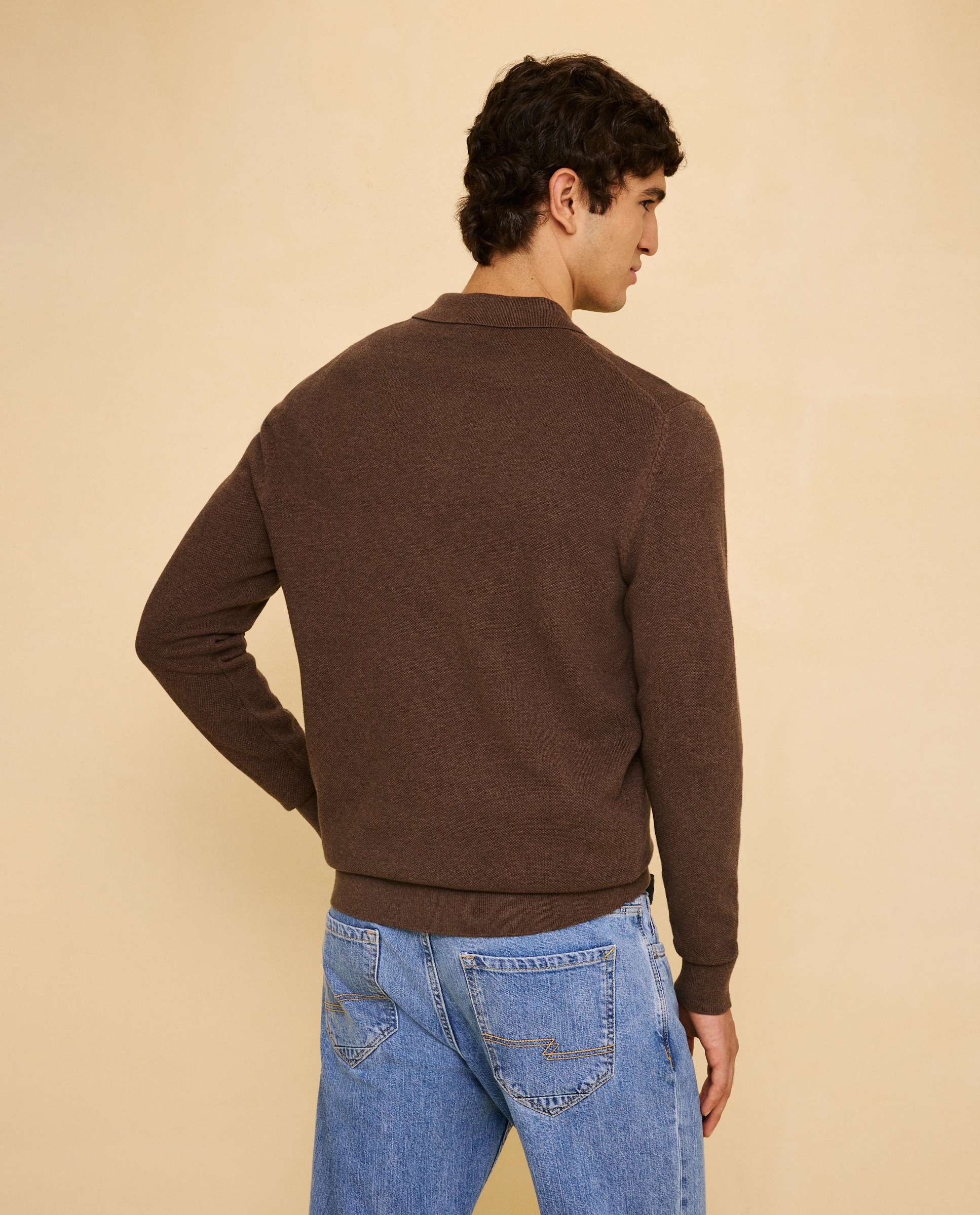 Jersey cuello polo de manga larga de hombre - Easy Wear - Chocolate Chocolate-3