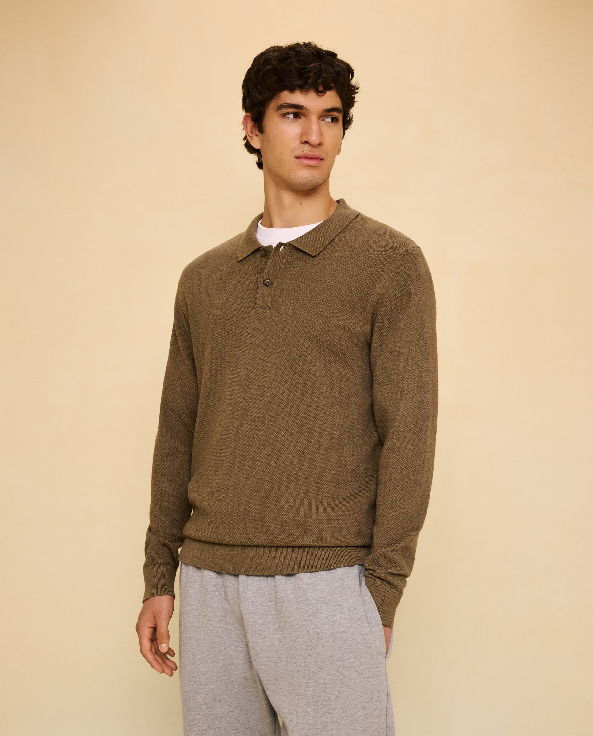 Jersey cuello polo de manga larga de hombre - Easy Wear - 520 Kaki 520 Kaki-1