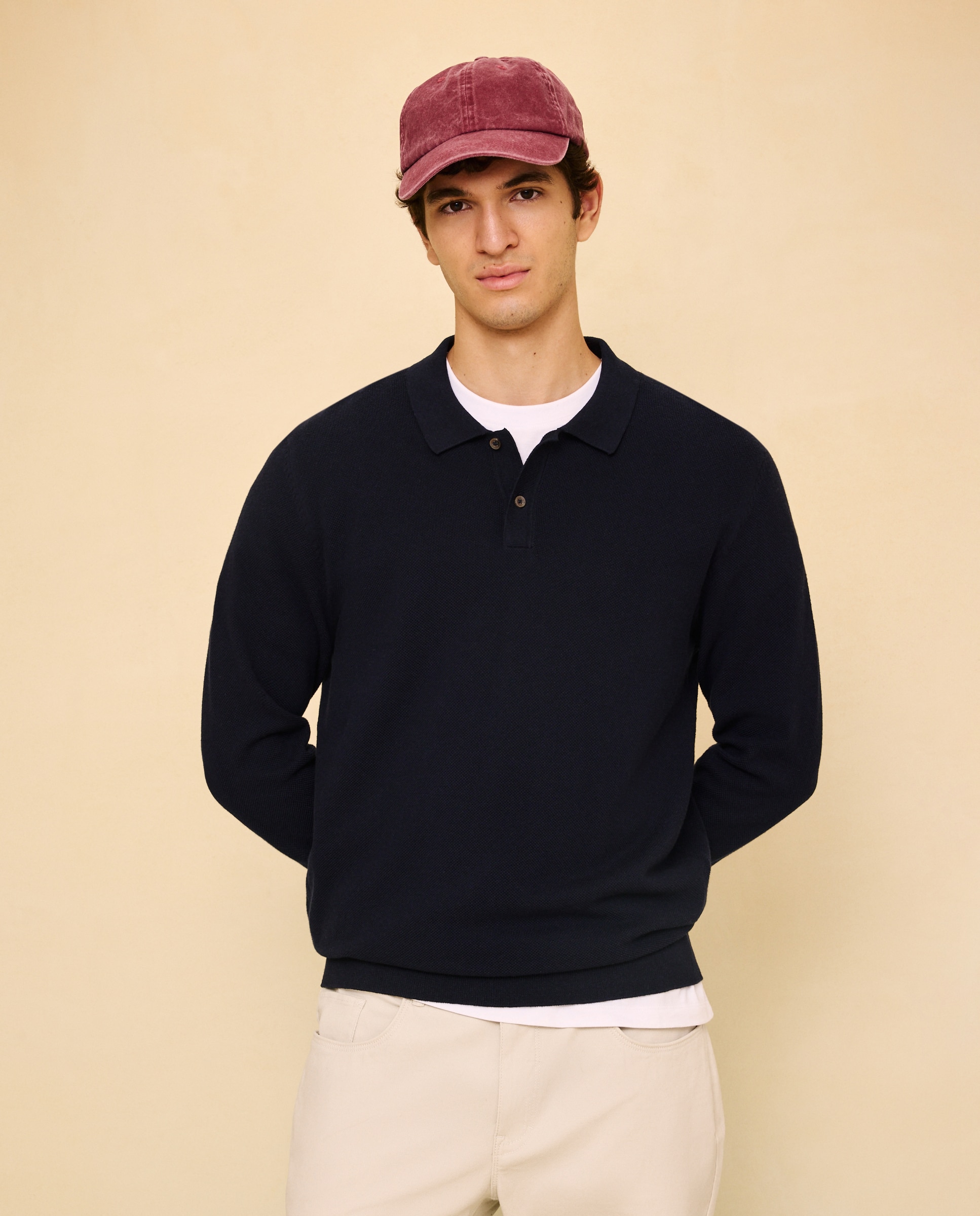 Imagen 0 de Jersey cuello polo de manga larga de hombre Azul marino