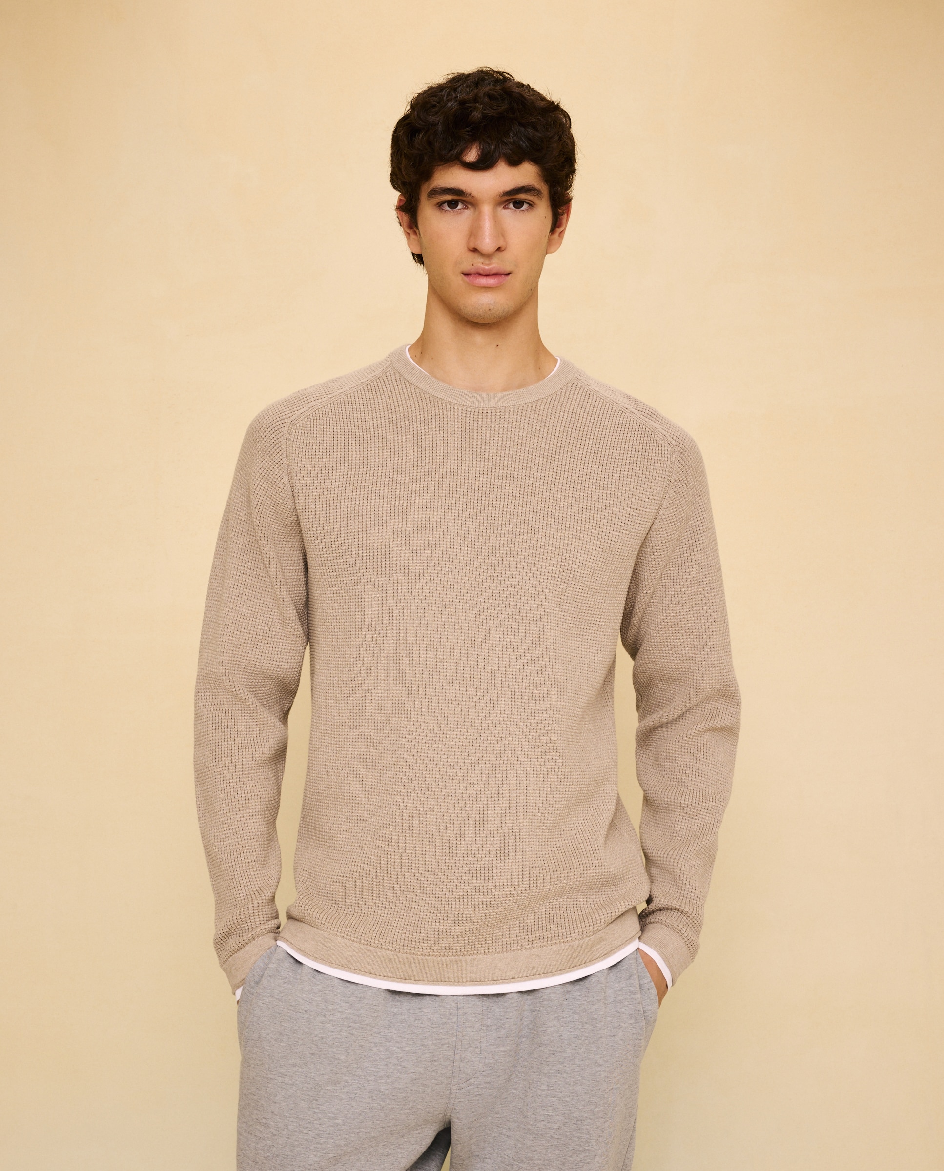 Jersey cuello redondo de hombre - Easy Wear - Tostado Tostado-2