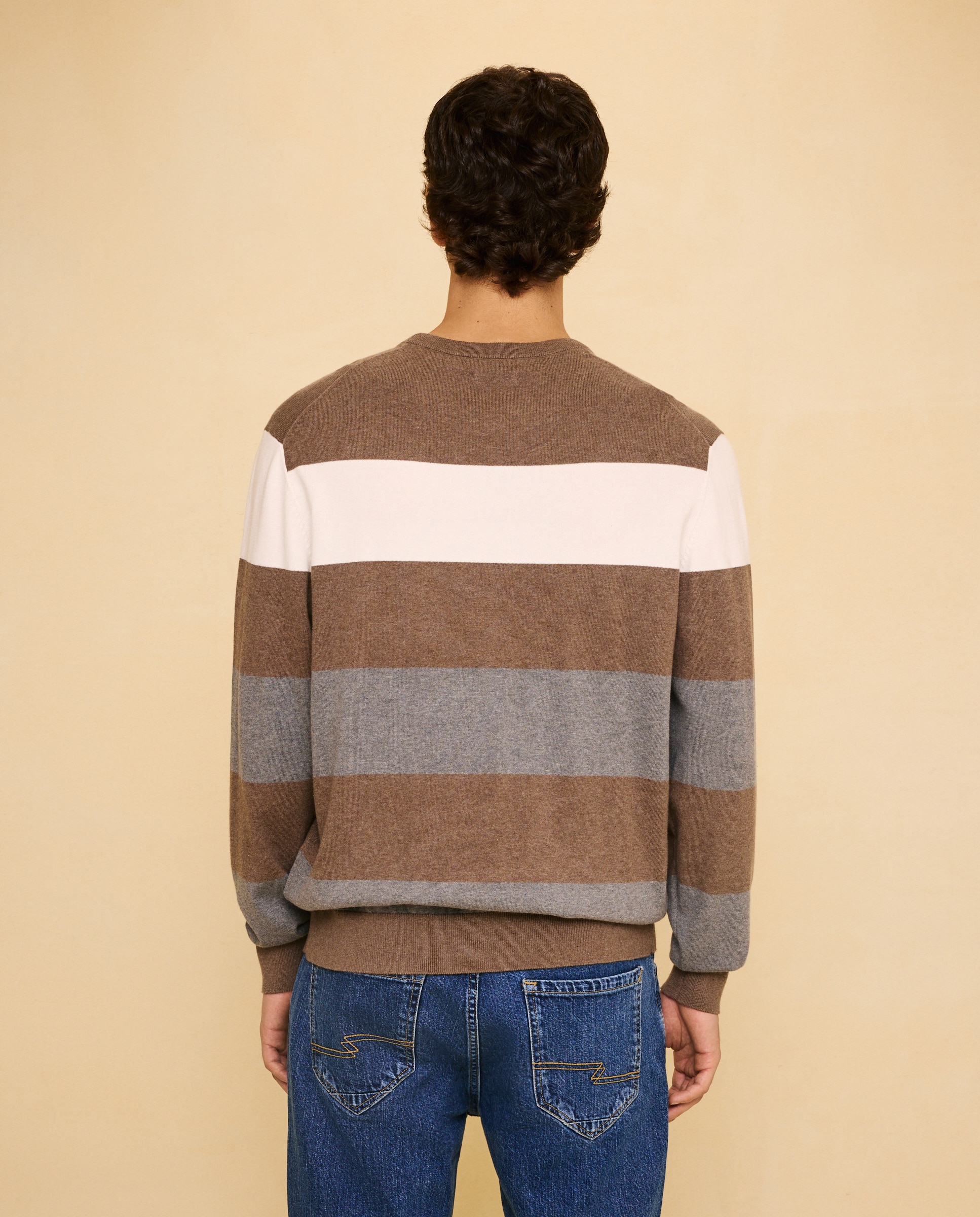 Jersey cuello caja de rayas de hombre - Easy Wear - Tostado Tostado-3