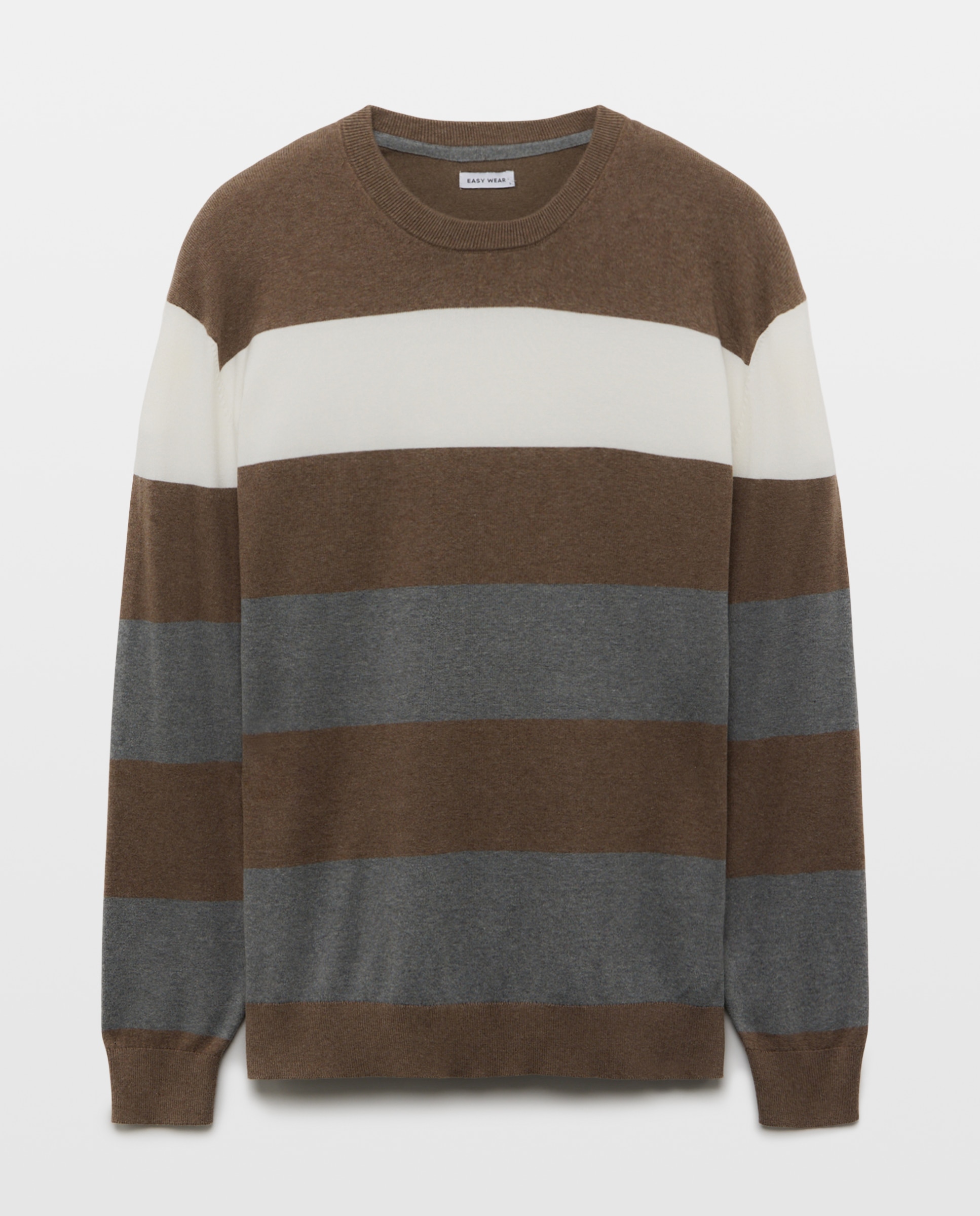 Jersey cuello caja de rayas de hombre - Easy Wear - Tostado Tostado-4