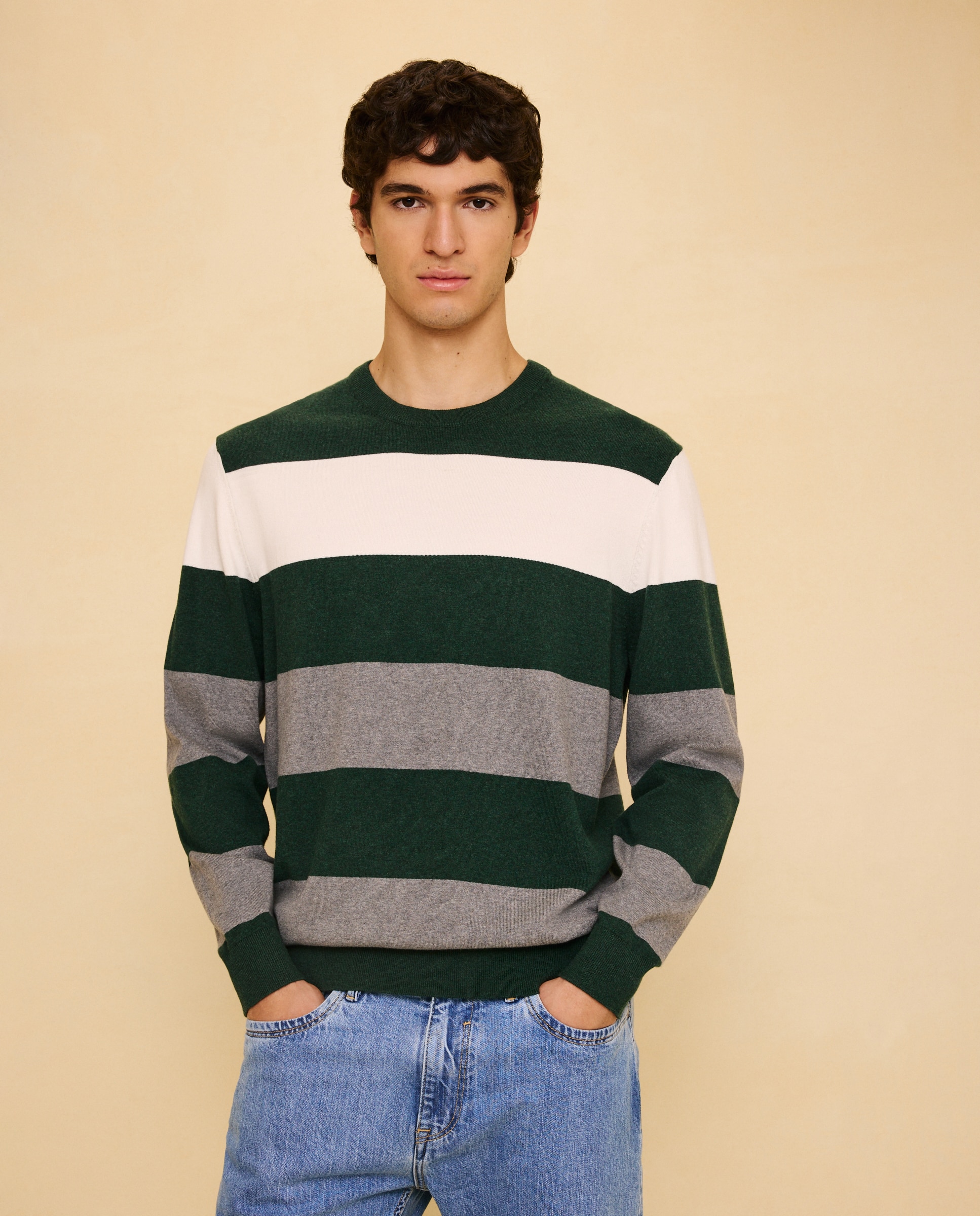 Jersey cuello caja de rayas de hombre - Easy Wear - Negro Negro-2