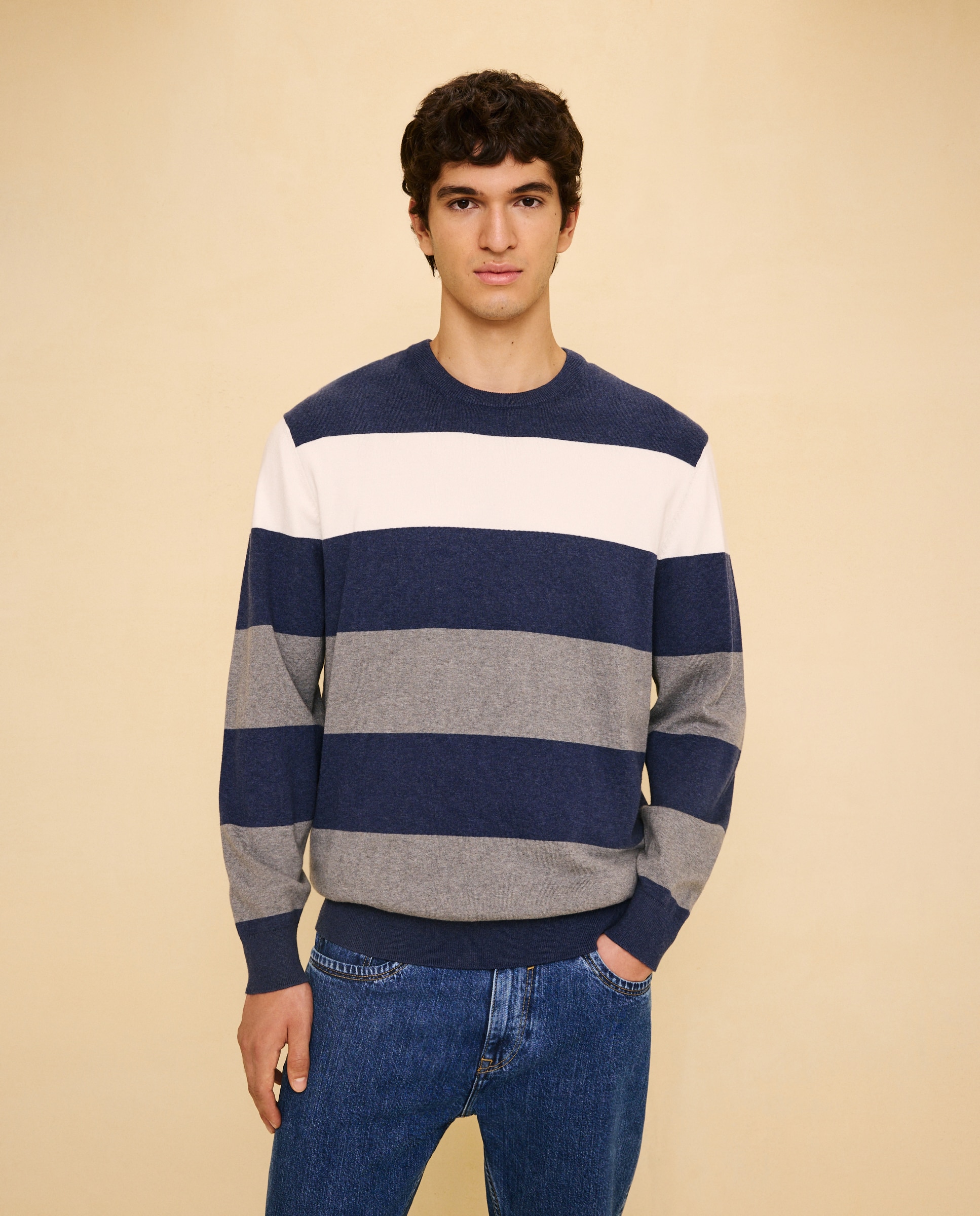 Jersey cuello caja de rayas de hombre - Easy Wear - 471 Índigo 471 Índigo-1