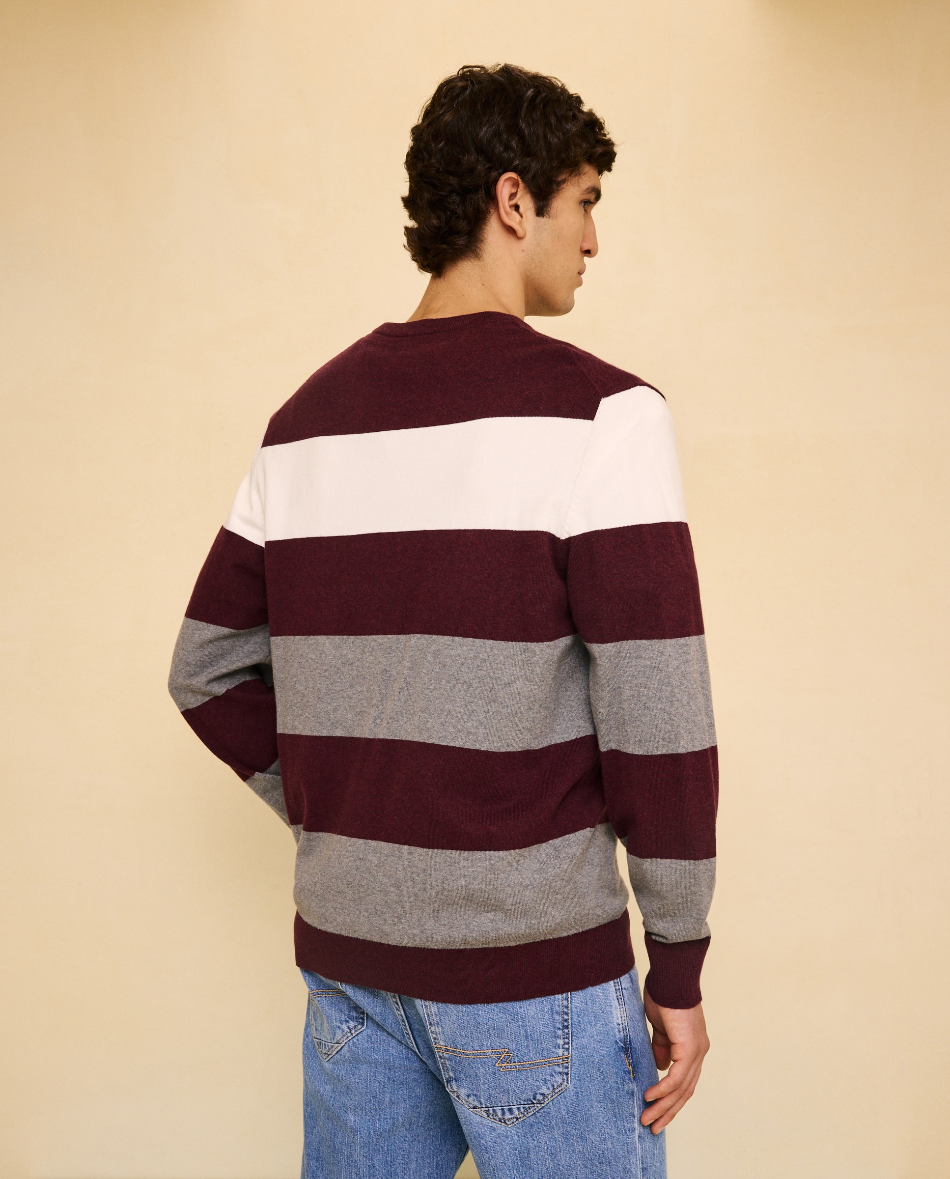 Camisola de Malha às Riscas com Gola Redonda 291 Beringela-3