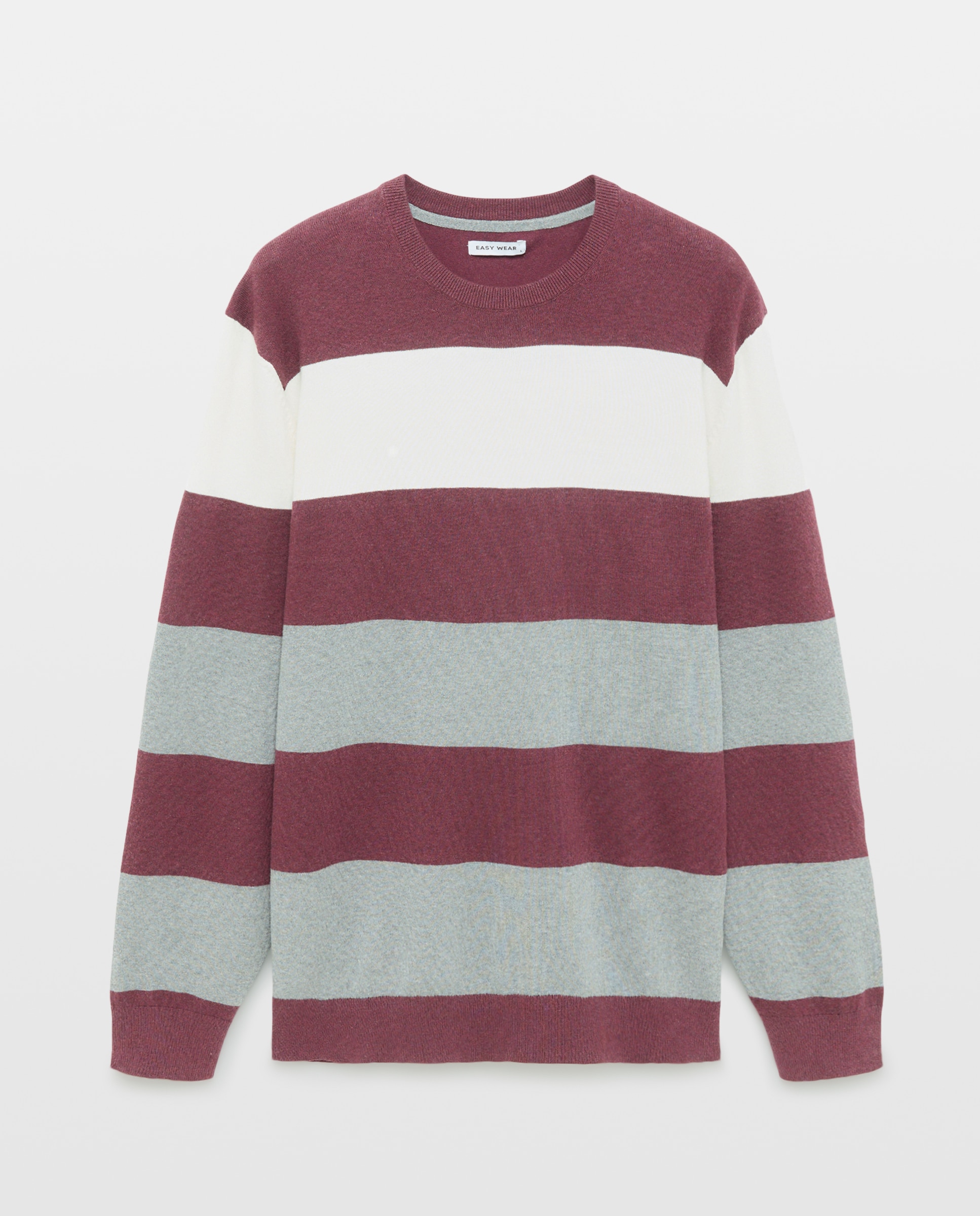 Camisola de Malha às Riscas com Gola Redonda 291 Beringela-4