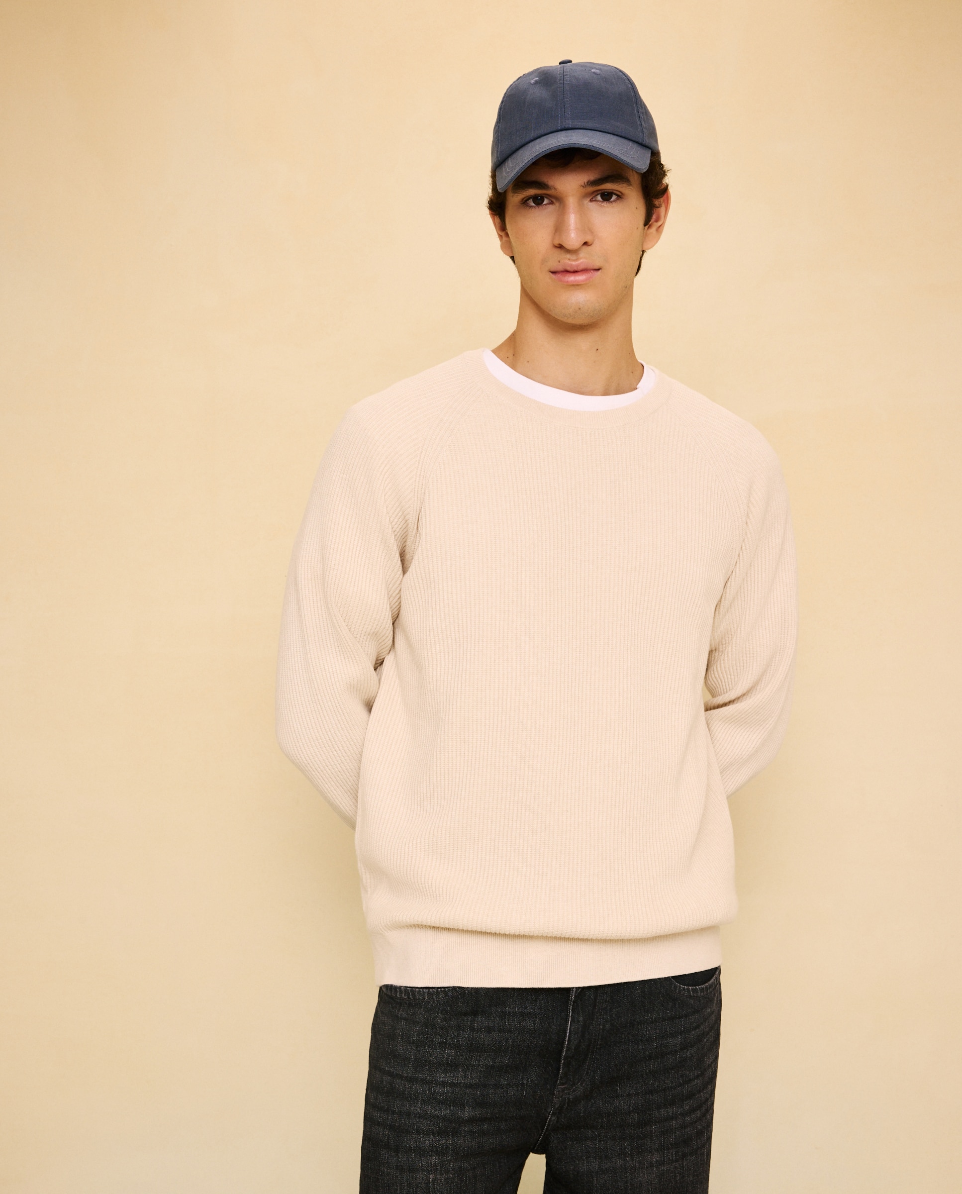Jersey de canalé de cuello caja de hombre - Easy Wear - 120 Crudo 120 Crudo-1