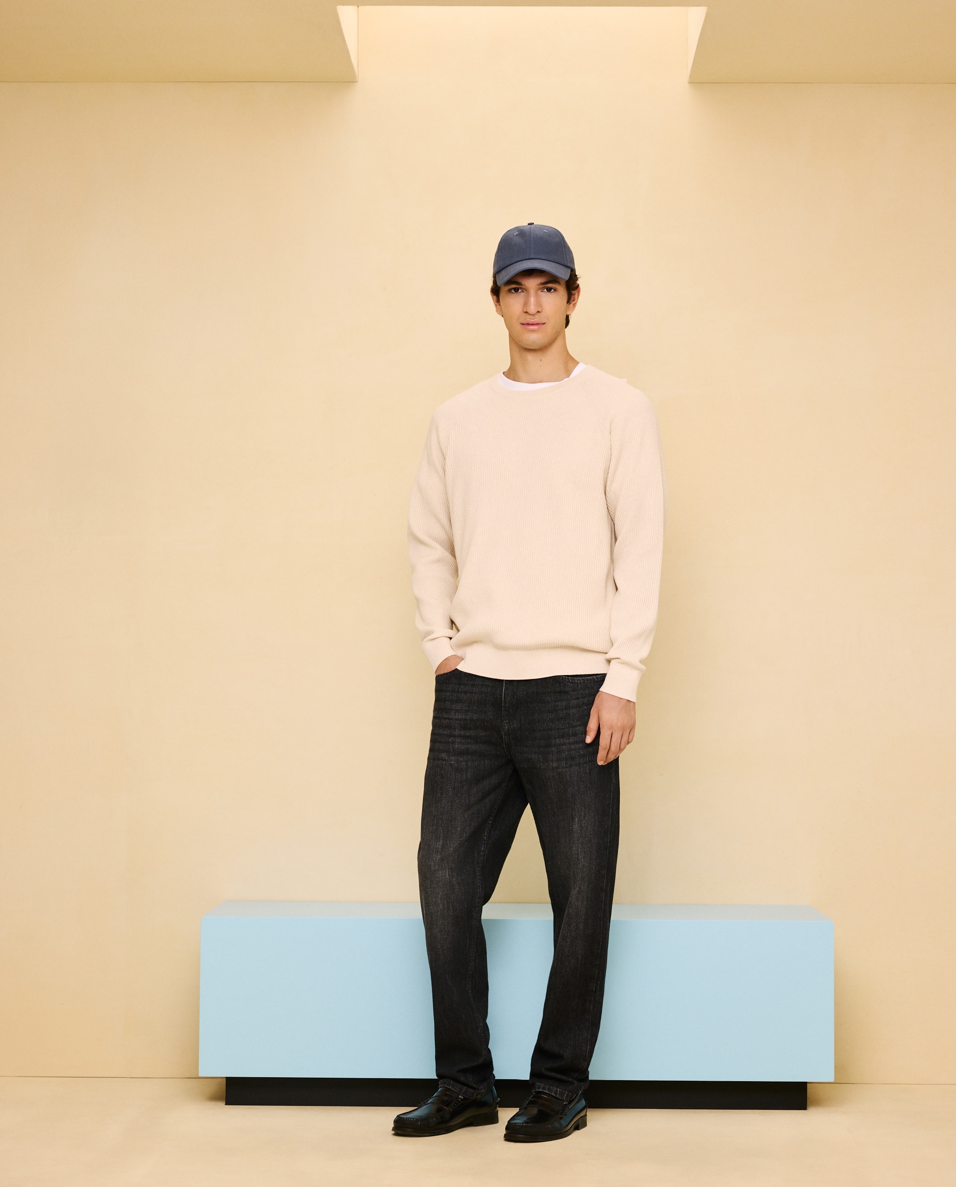 Jersey de canalé de cuello caja de hombre - Easy Wear - 120 Crudo 120 Crudo-2
