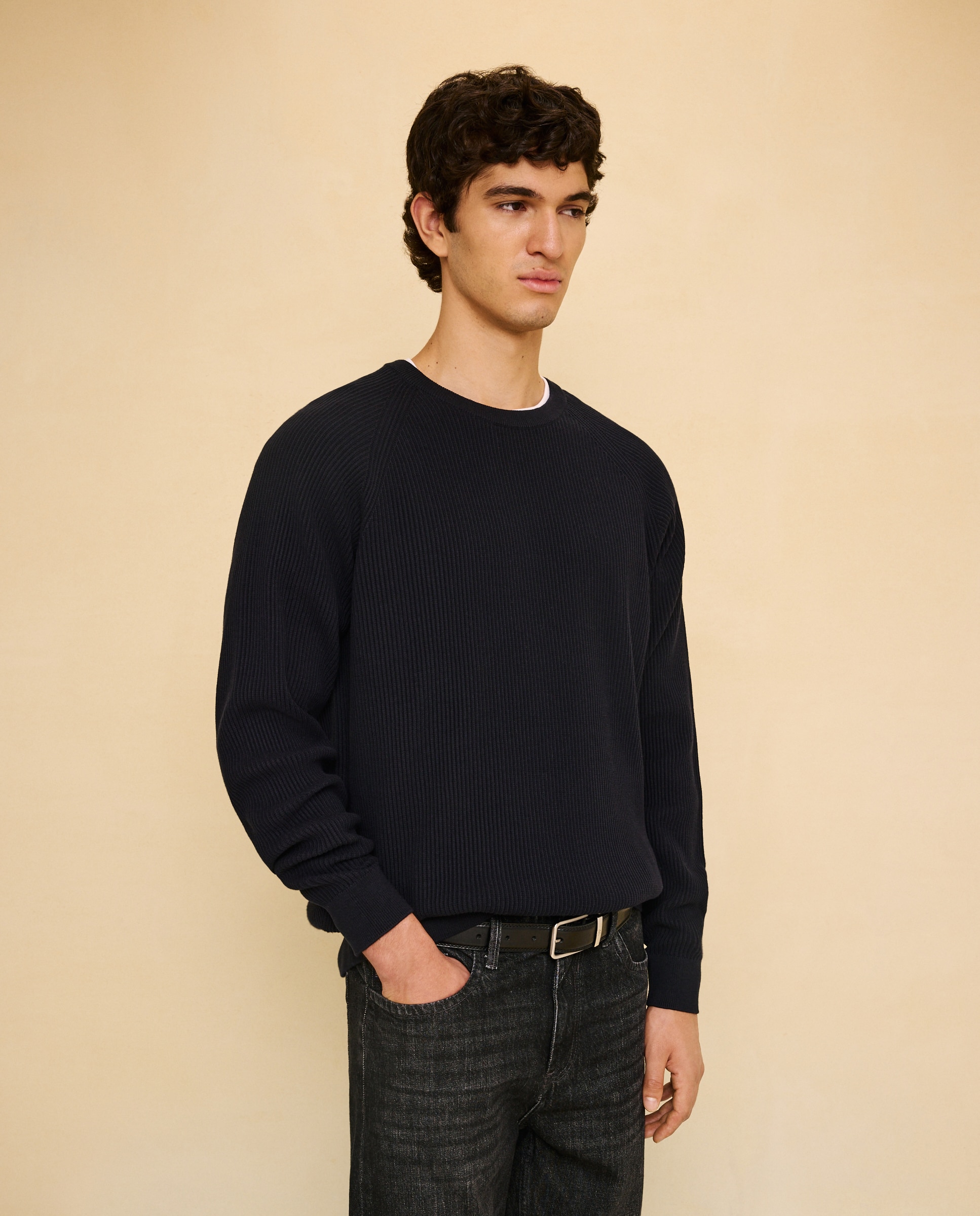 Jersey de canalé de cuello caja de hombre - Easy Wear - Azul marino Azul marino-1