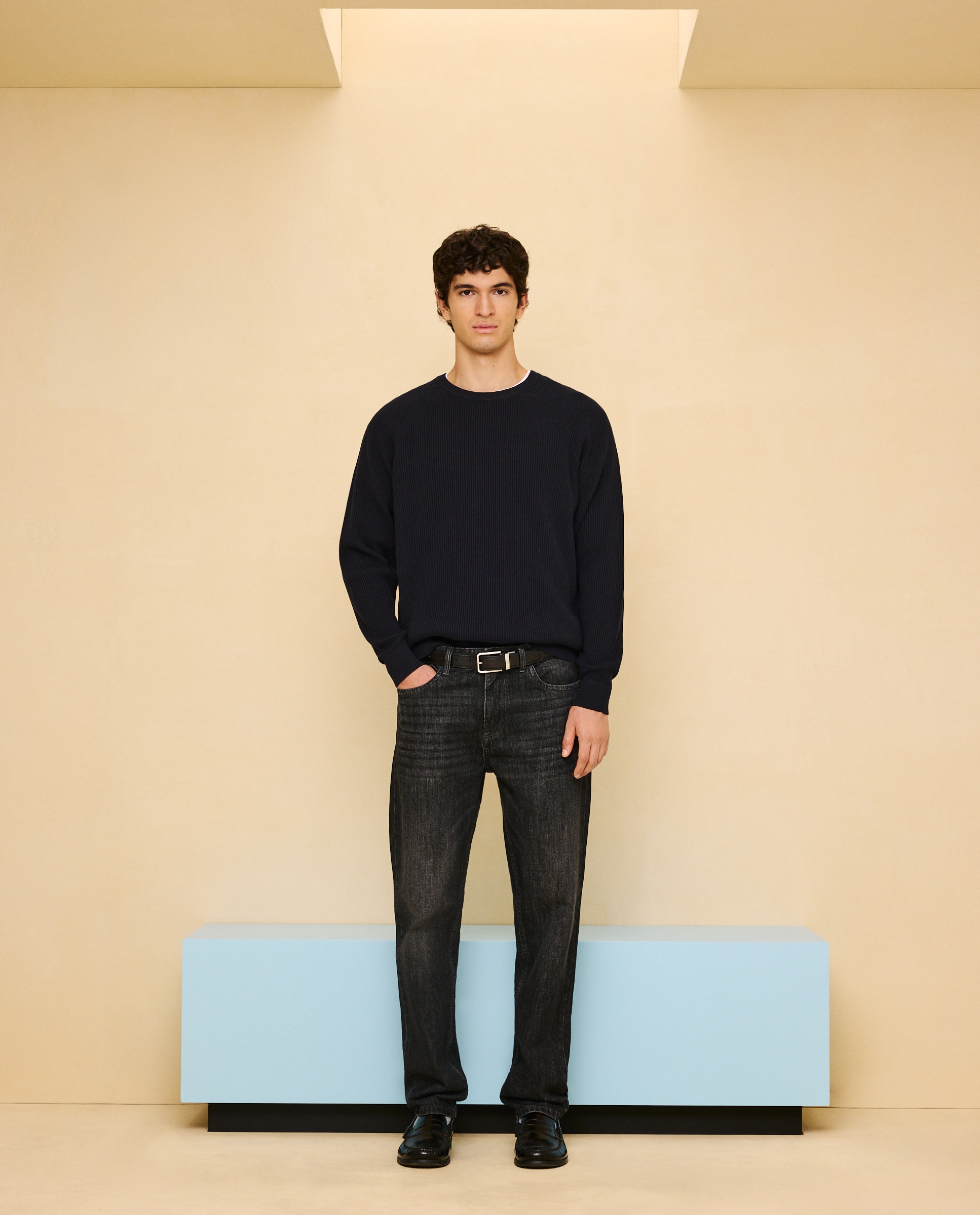 Jersey de canalé de cuello caja de hombre - Easy Wear - Azul marino Azul marino-2