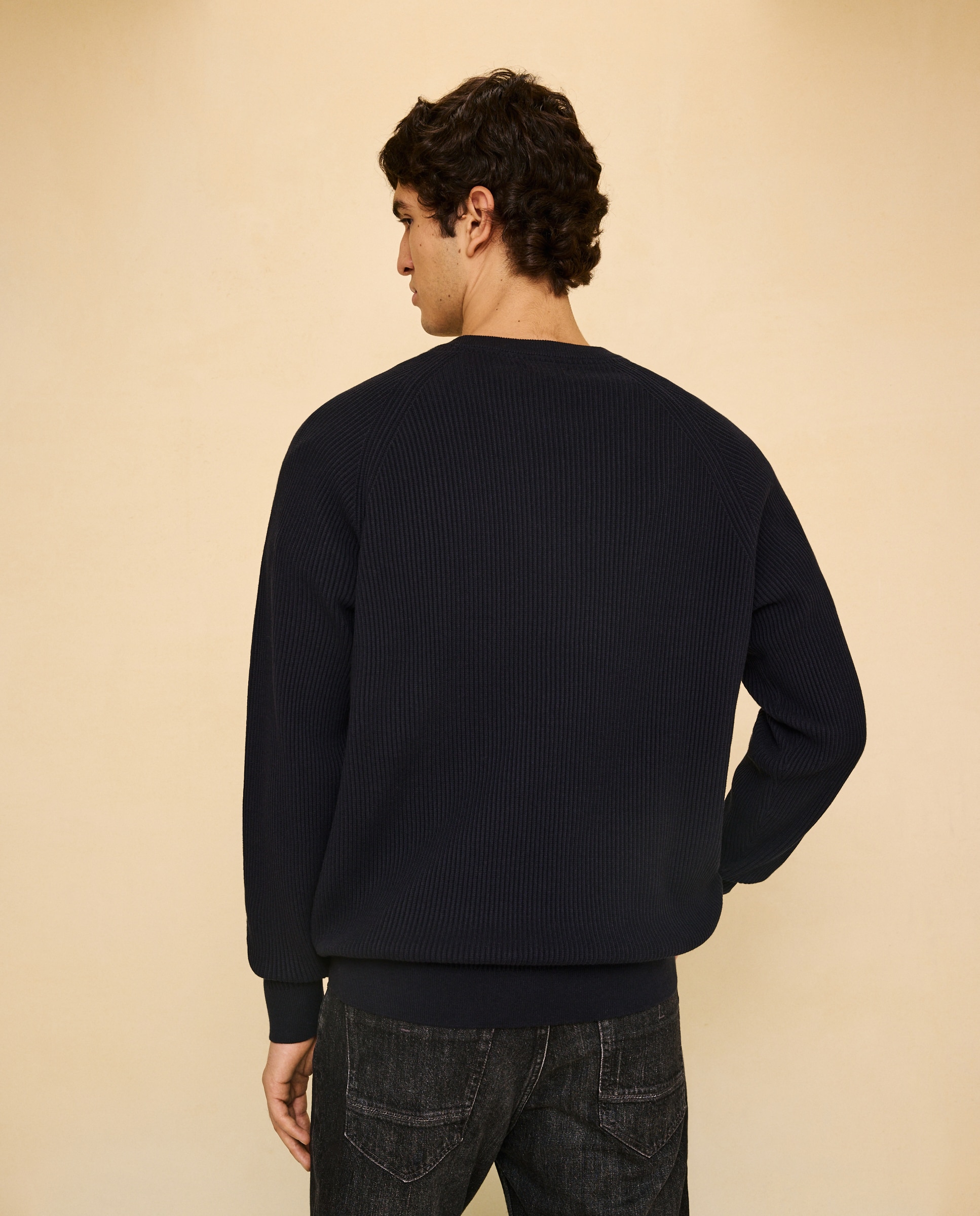 Jersey de canalé de cuello caja de hombre - Easy Wear - Azul marino Azul marino-3