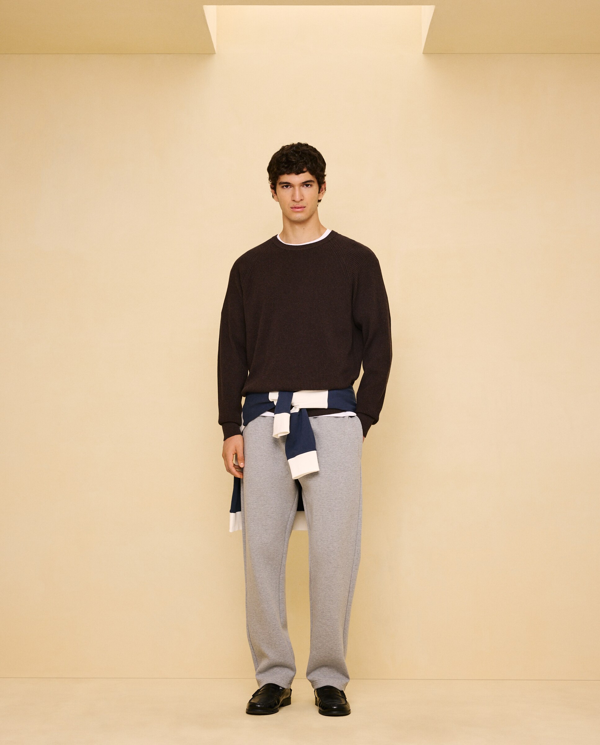 Jersey de canalé de cuello caja de hombre - Easy Wear - Marrón Marrón-1