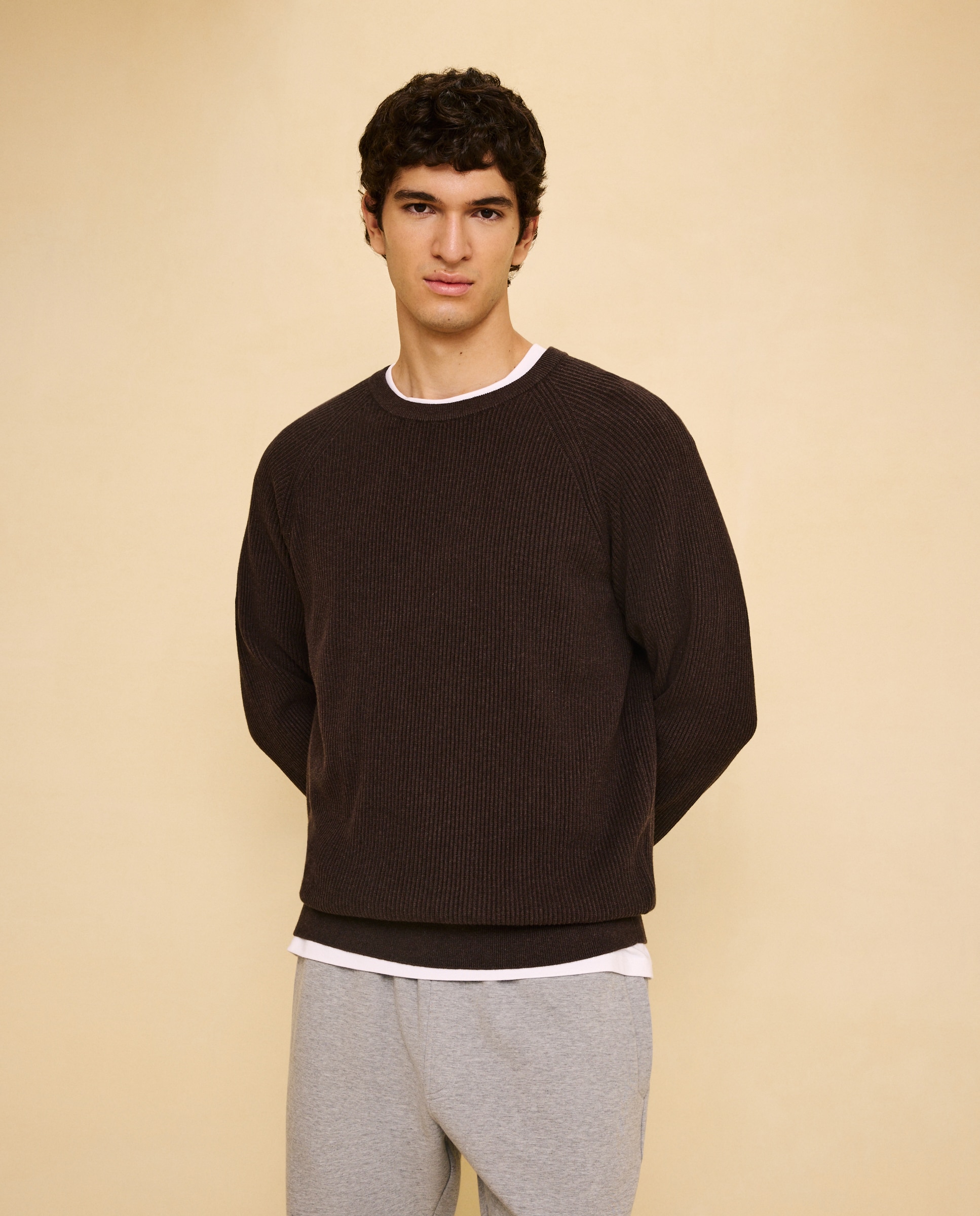 Jersey de canalé de cuello caja de hombre - Easy Wear - Marrón Marrón-2