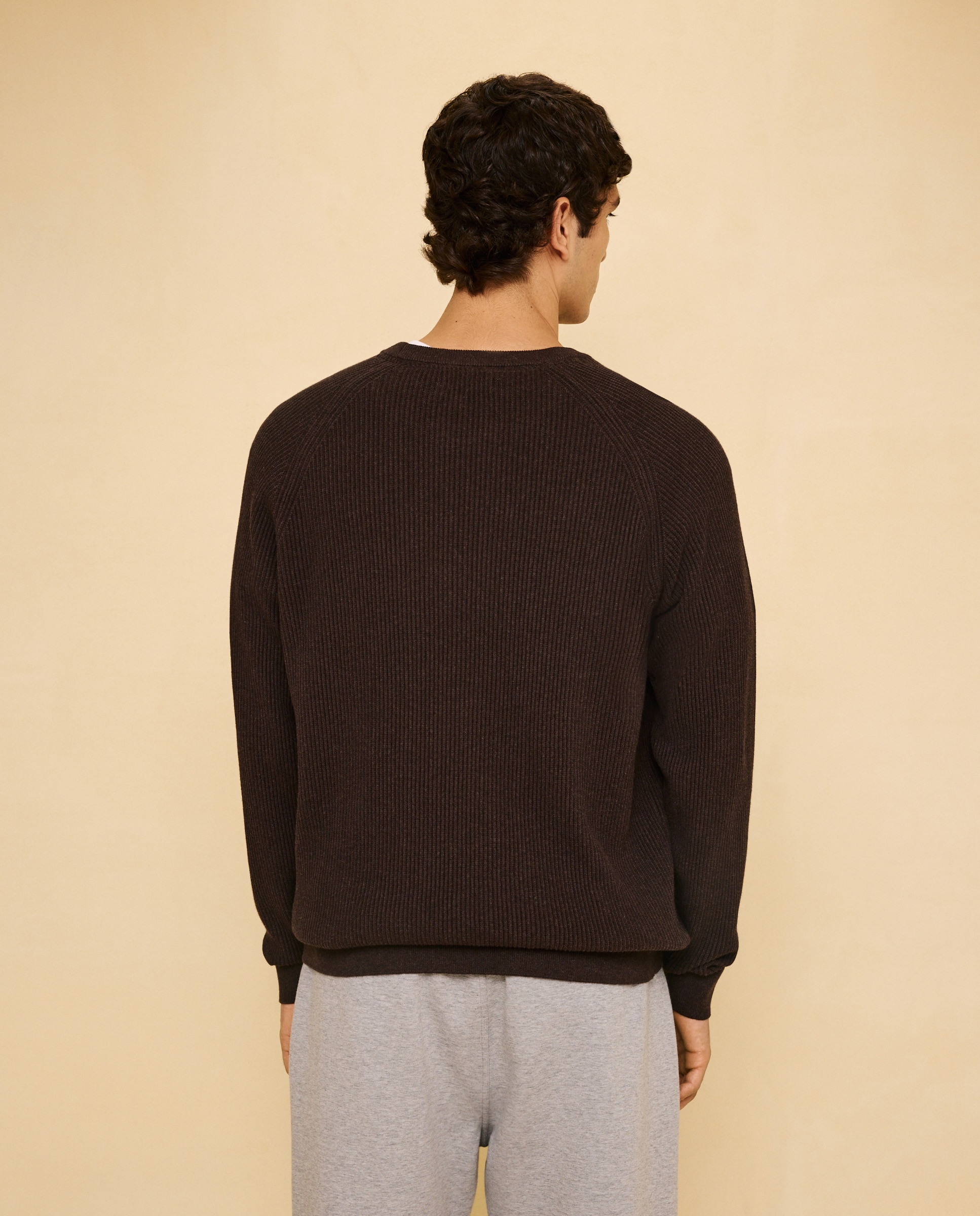 Jersey de canalé de cuello caja de hombre - Easy Wear - Marrón Marrón-3