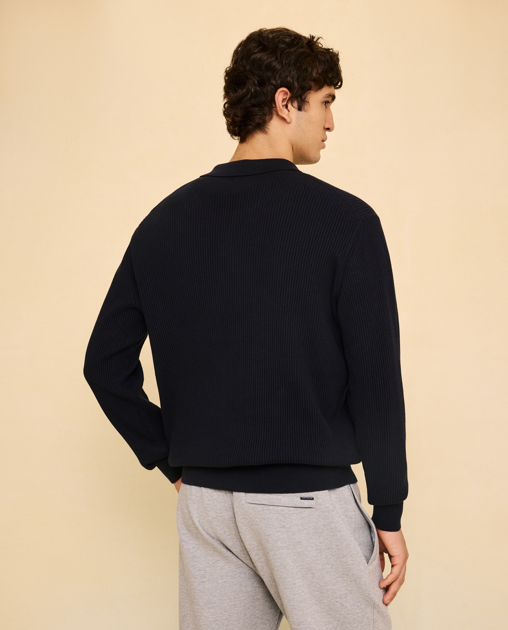 Jersey de canalé de cuello polo de hombre - Easy Wear - Azul marino Azul marino-3