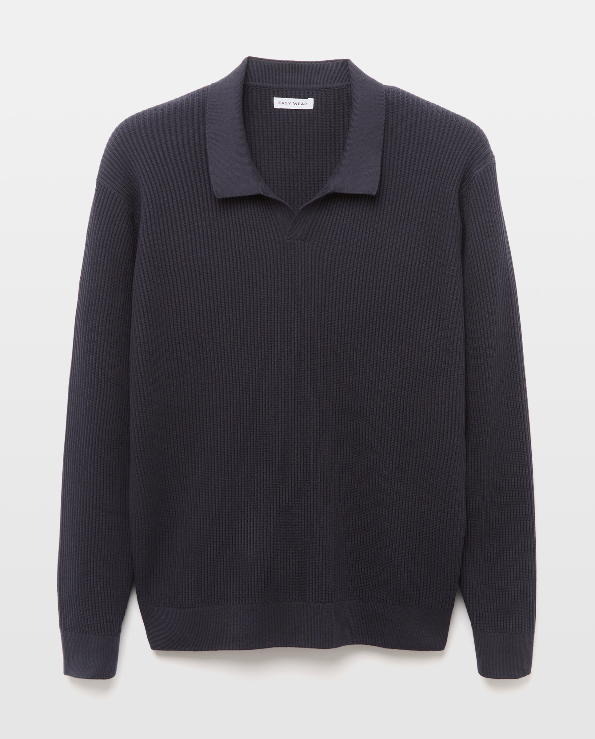 Jersey de canalé de cuello polo de hombre - Easy Wear - Azul marino Azul marino-4