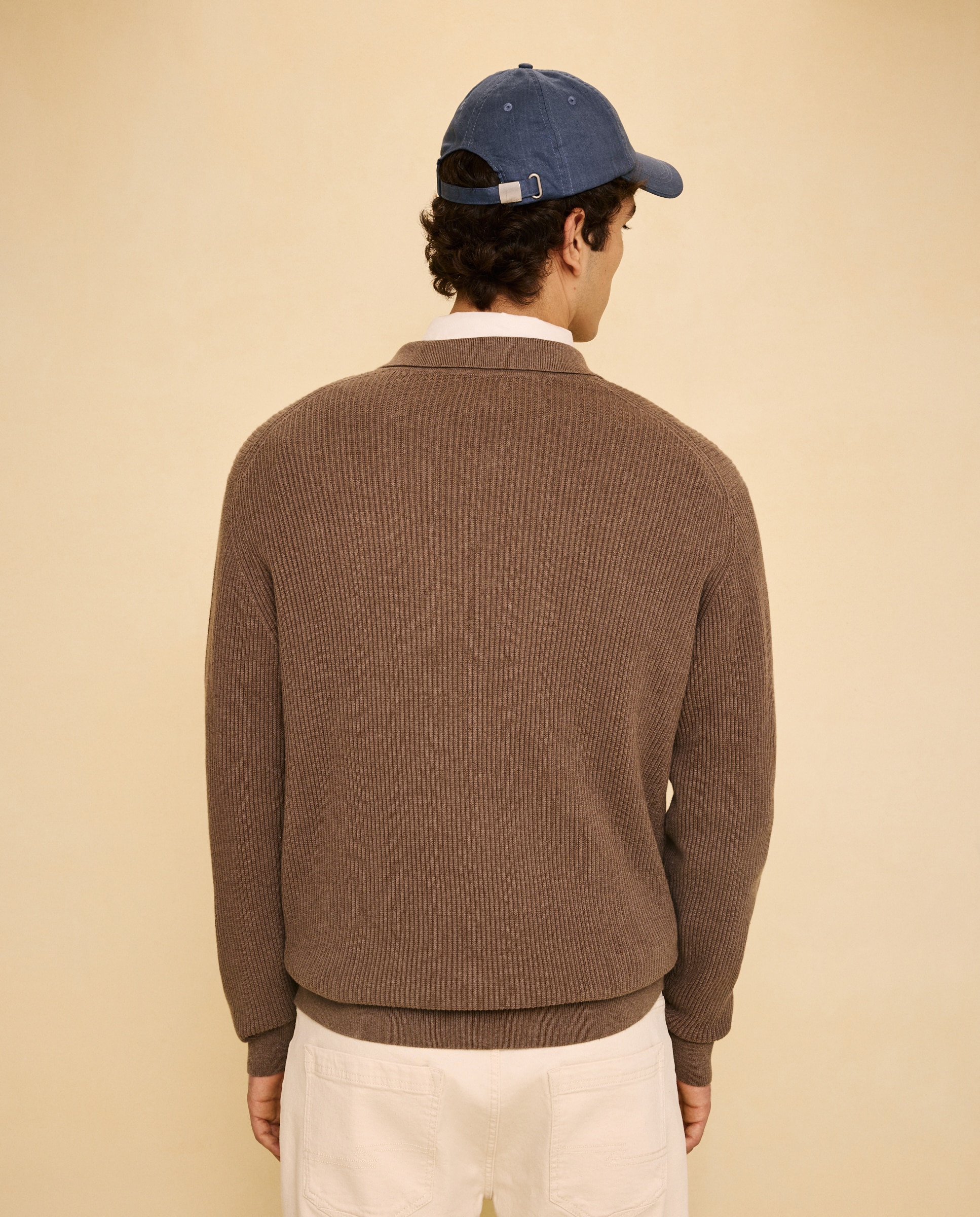 Jersey de canalé de cuello polo de hombre - Easy Wear - Tostado Tostado-3