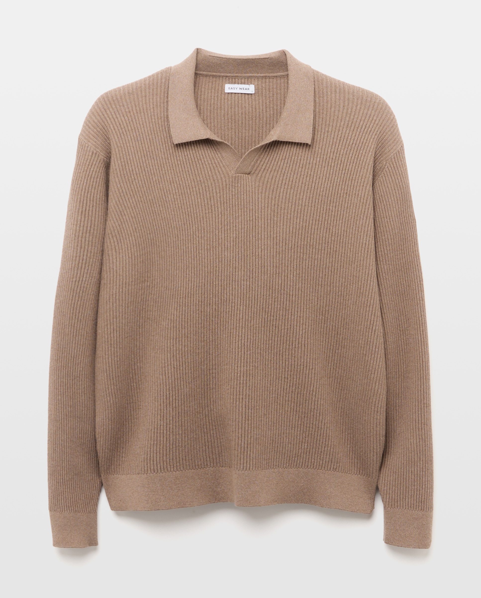 Jersey de canalé de cuello polo de hombre - Easy Wear - Tostado Tostado-4