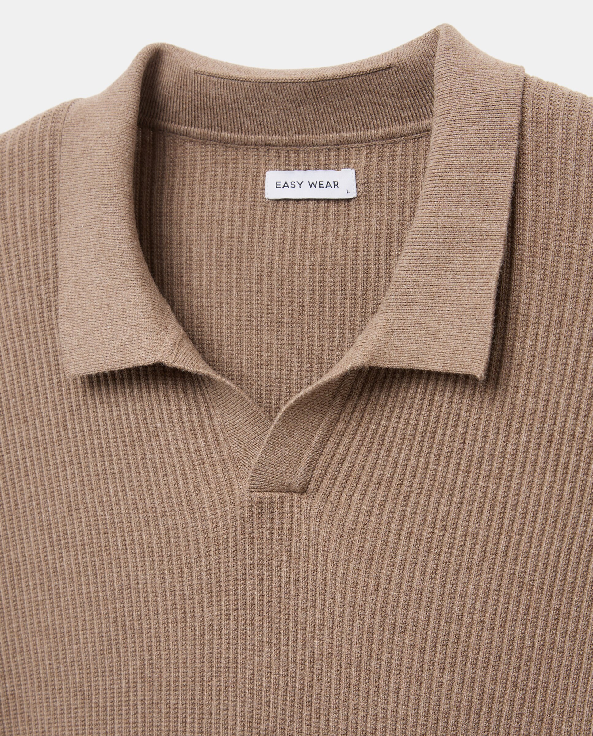 Jersey de canalé de cuello polo de hombre - Easy Wear - Tostado Tostado-5