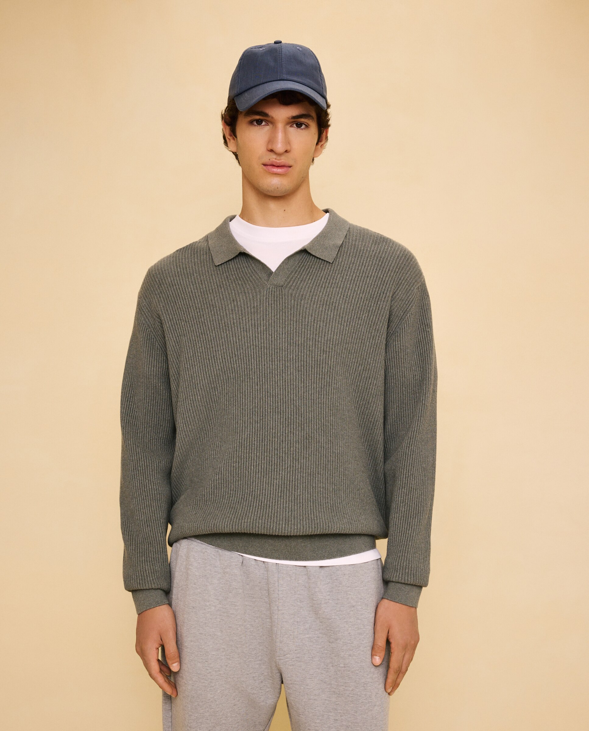 Jersey de canalé de cuello polo de hombre - Easy Wear - Verde Verde-2