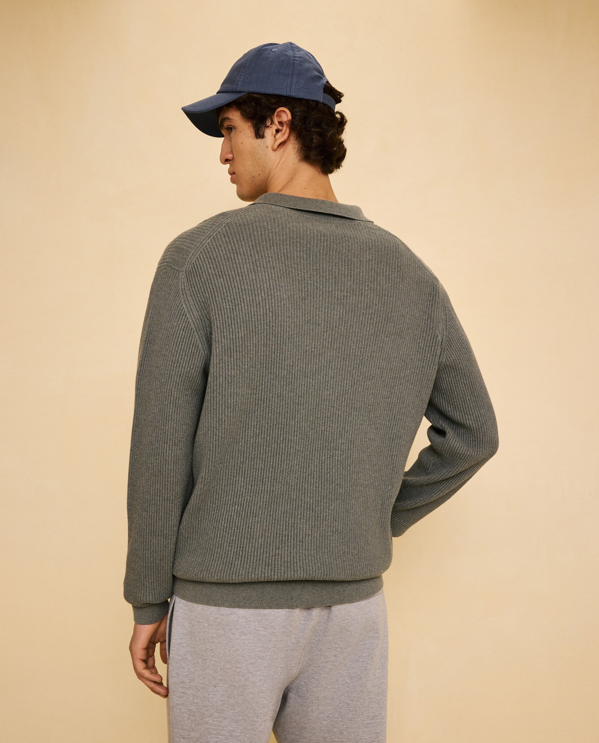 Jersey de canalé de cuello polo de hombre - Easy Wear - Verde Verde-3