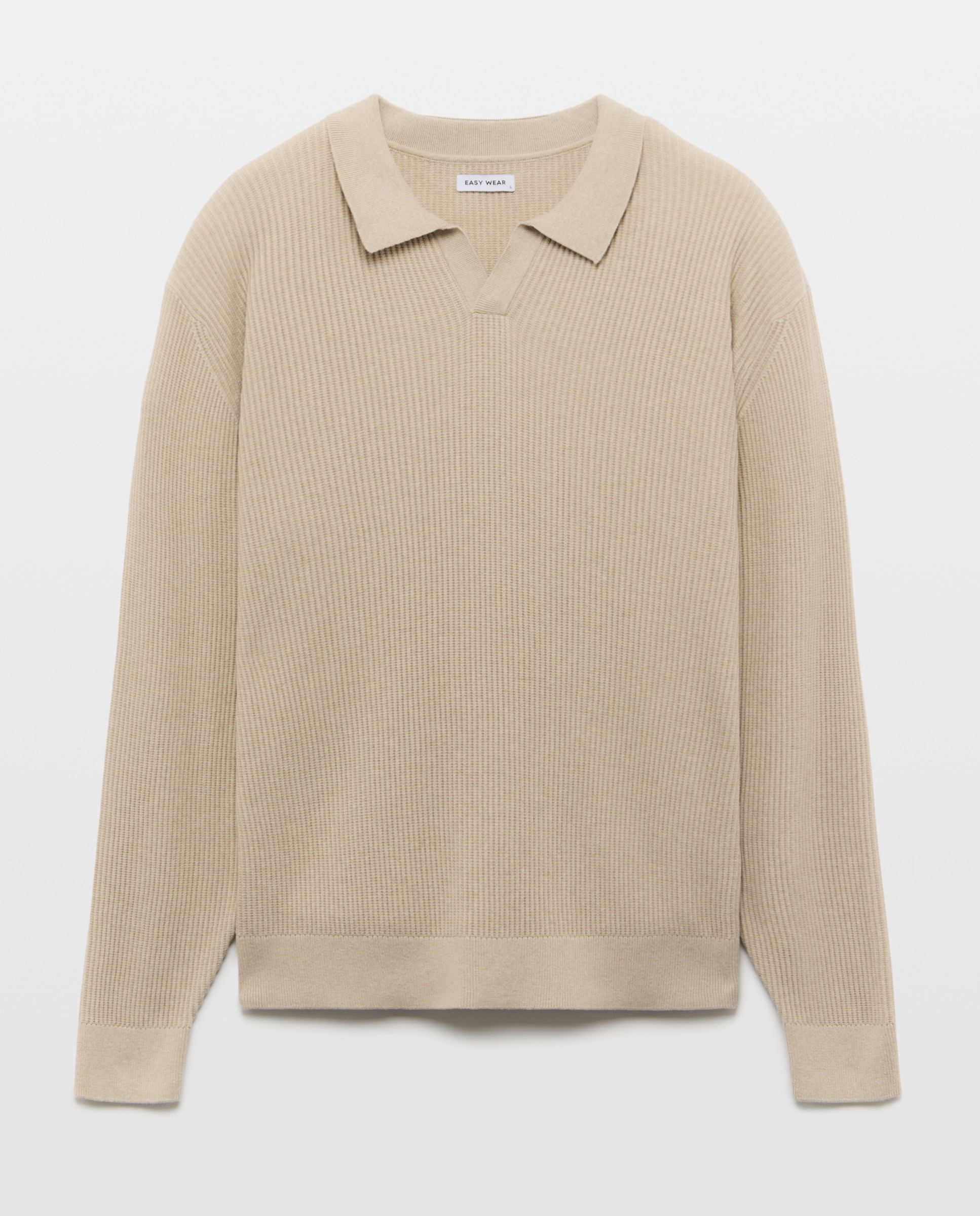Camisola de Malha Canelada com Colarinho de Polo 850 Pedra-4