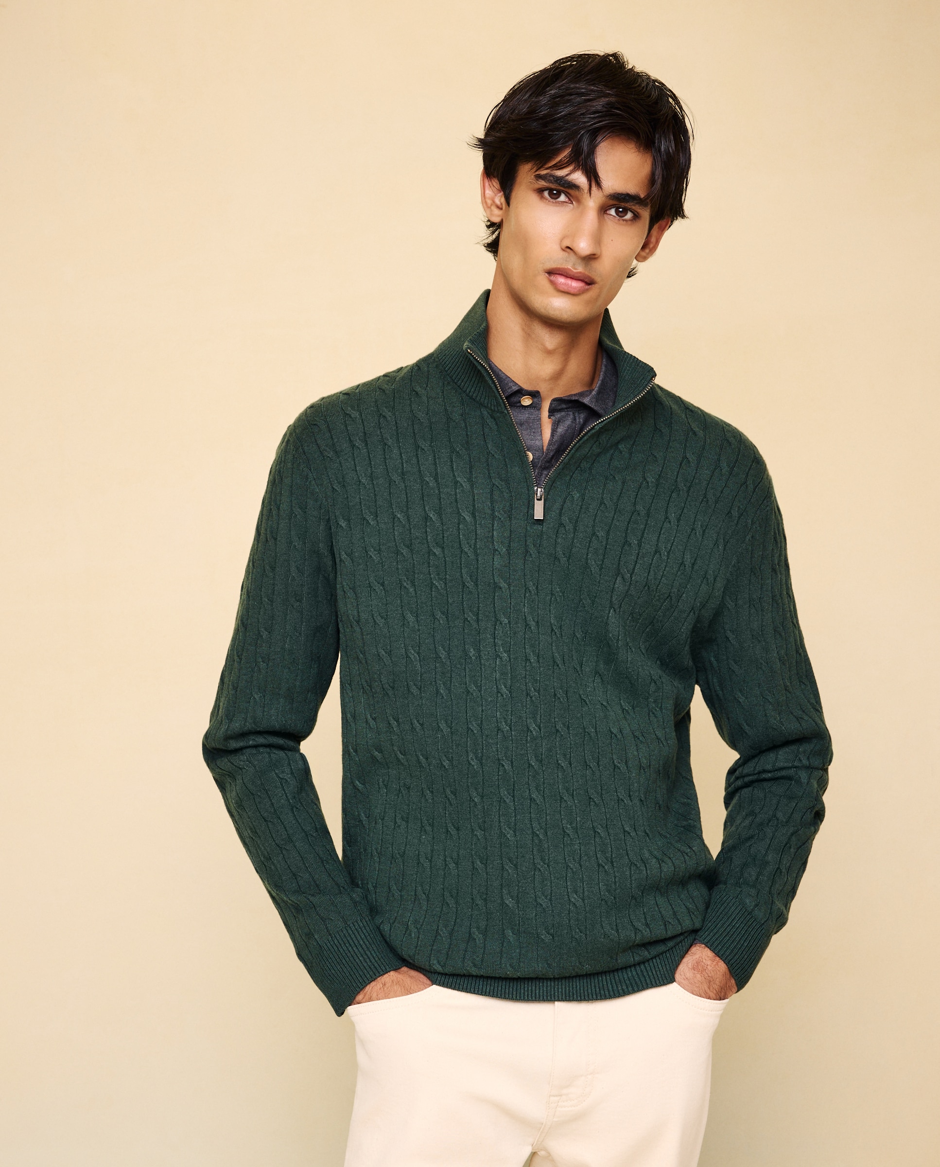 Jersey cuello cremallera de hombre - Easy Wear - Verde Verde-1