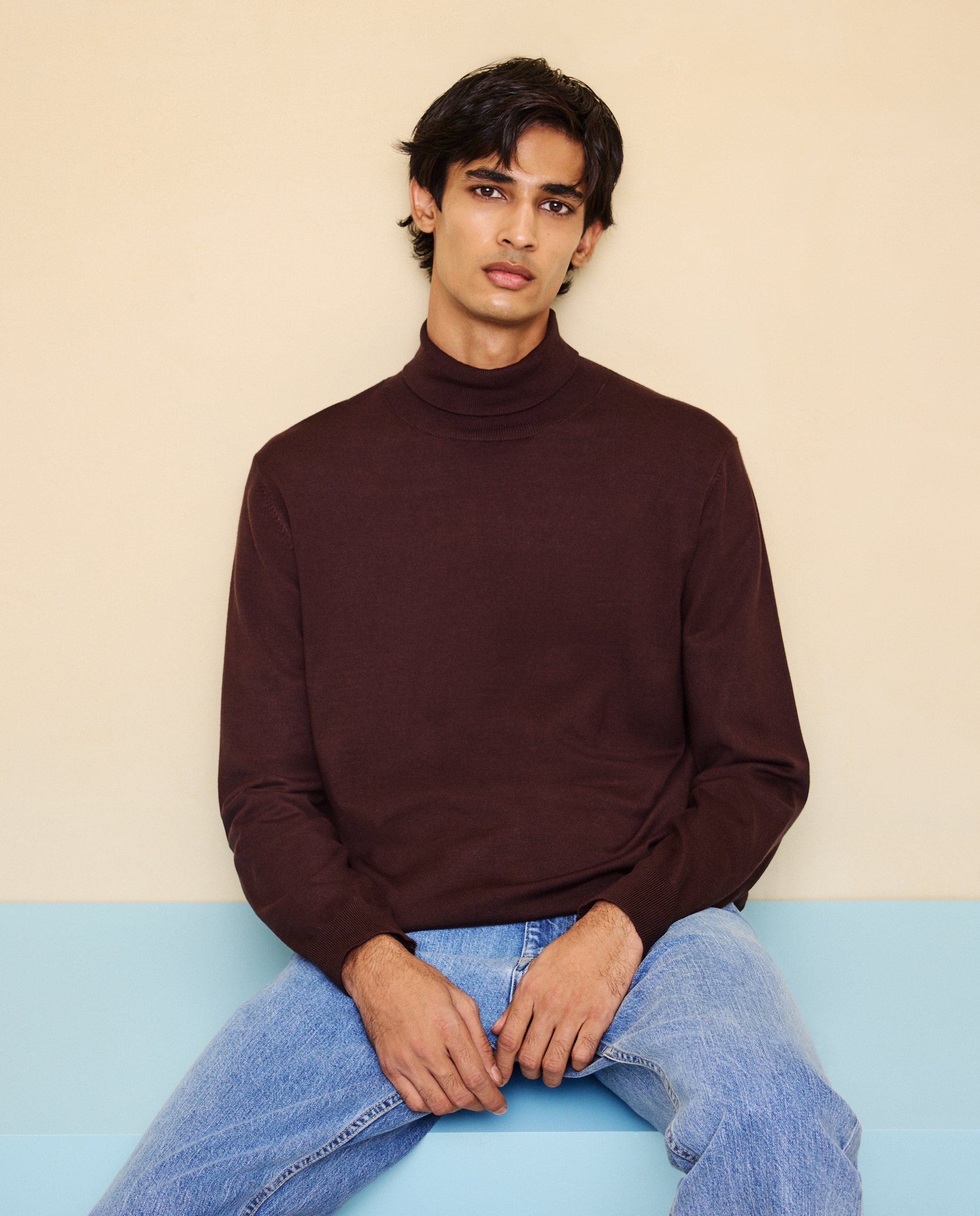 Jersey cuello vuelto de hombre - Easy Wear - Marrón Marrón-1