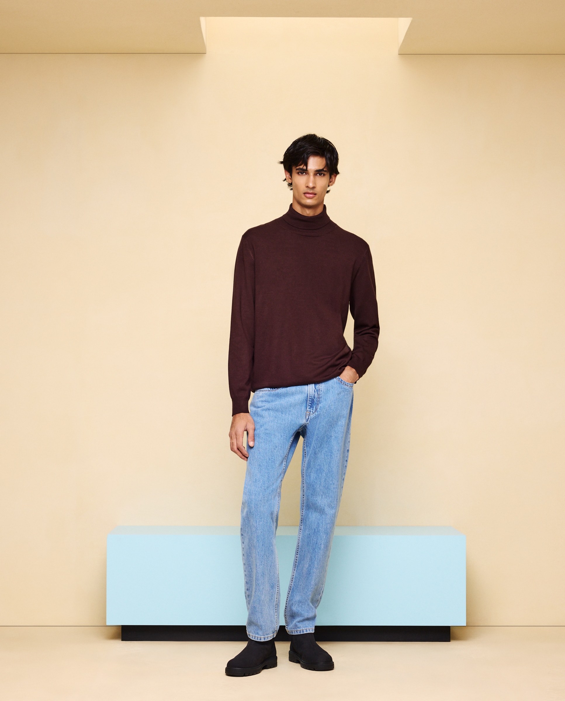 Jersey cuello vuelto de hombre - Easy Wear - Marrón Marrón-3