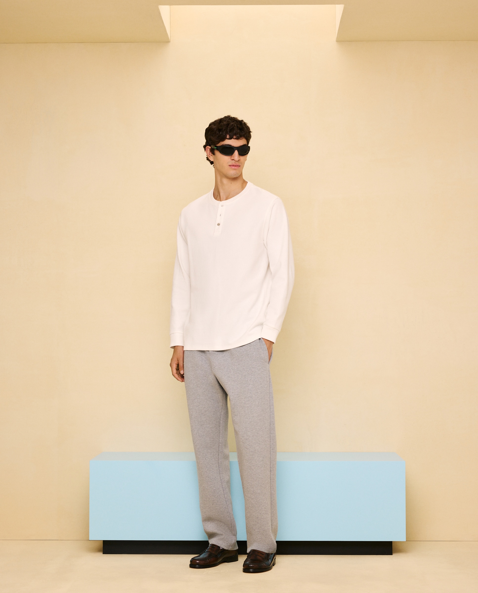 Camisola de Manga Comprida com Gola Tipo Padeiro Branco-marfim-1