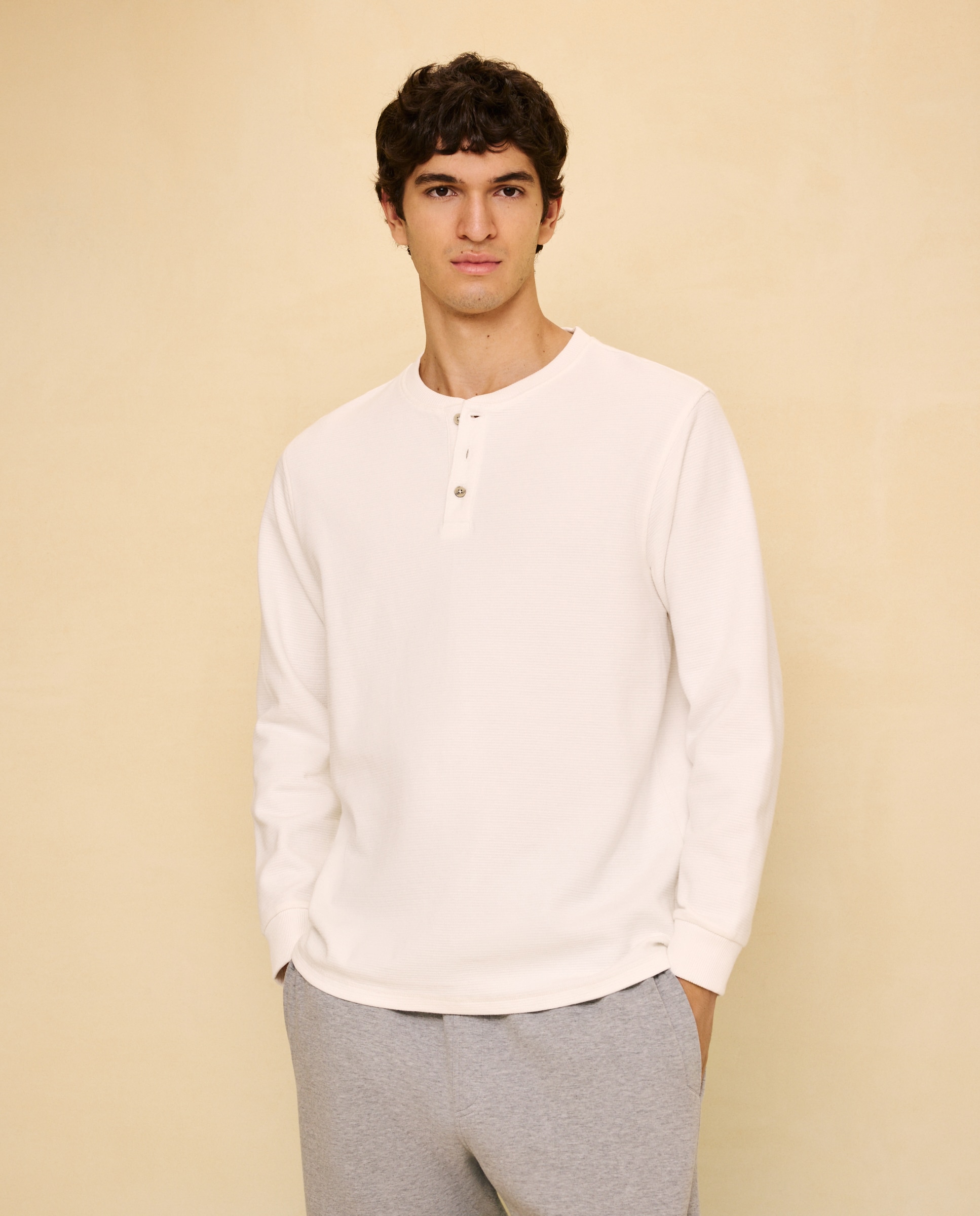Camisola de Manga Comprida com Gola Tipo Padeiro Branco-marfim-2