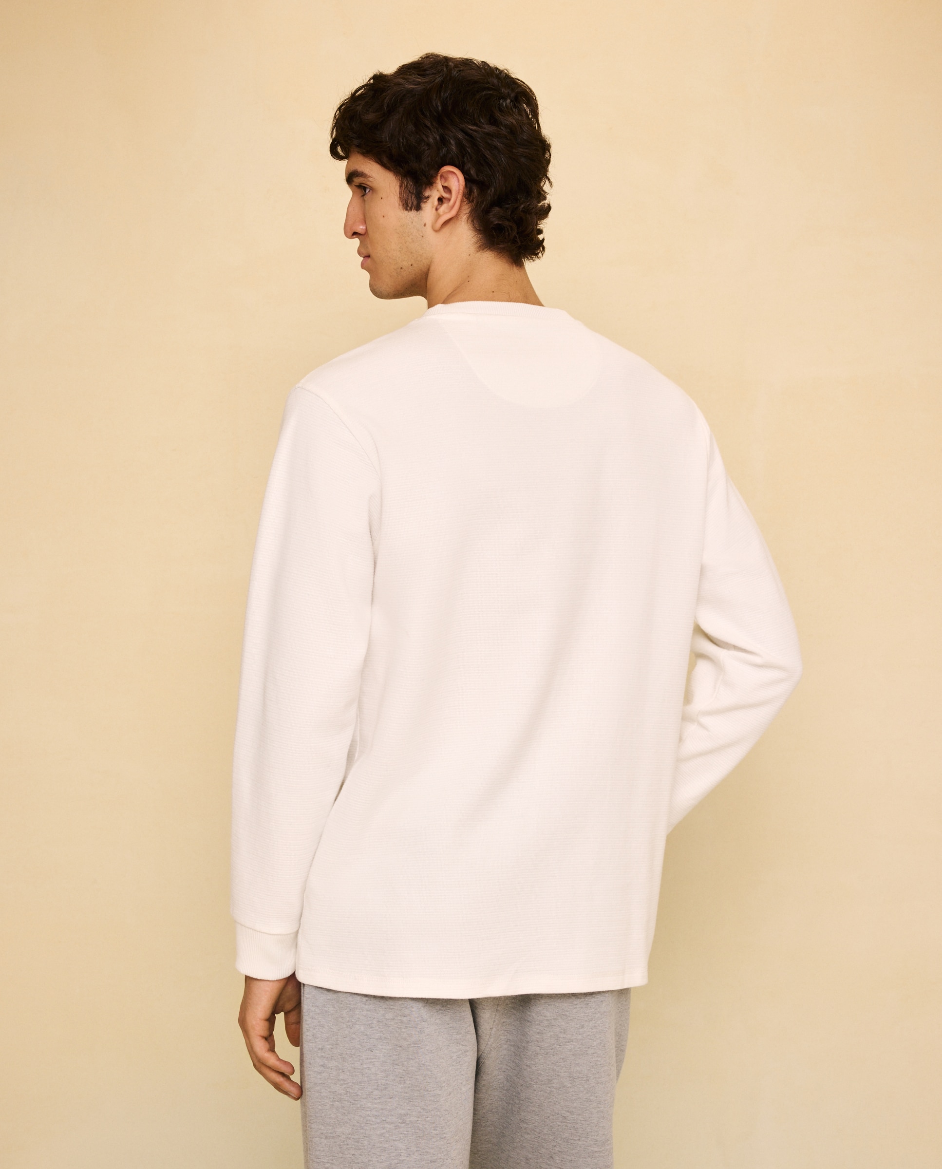 Camisola de Manga Comprida com Gola Tipo Padeiro Branco-marfim-3