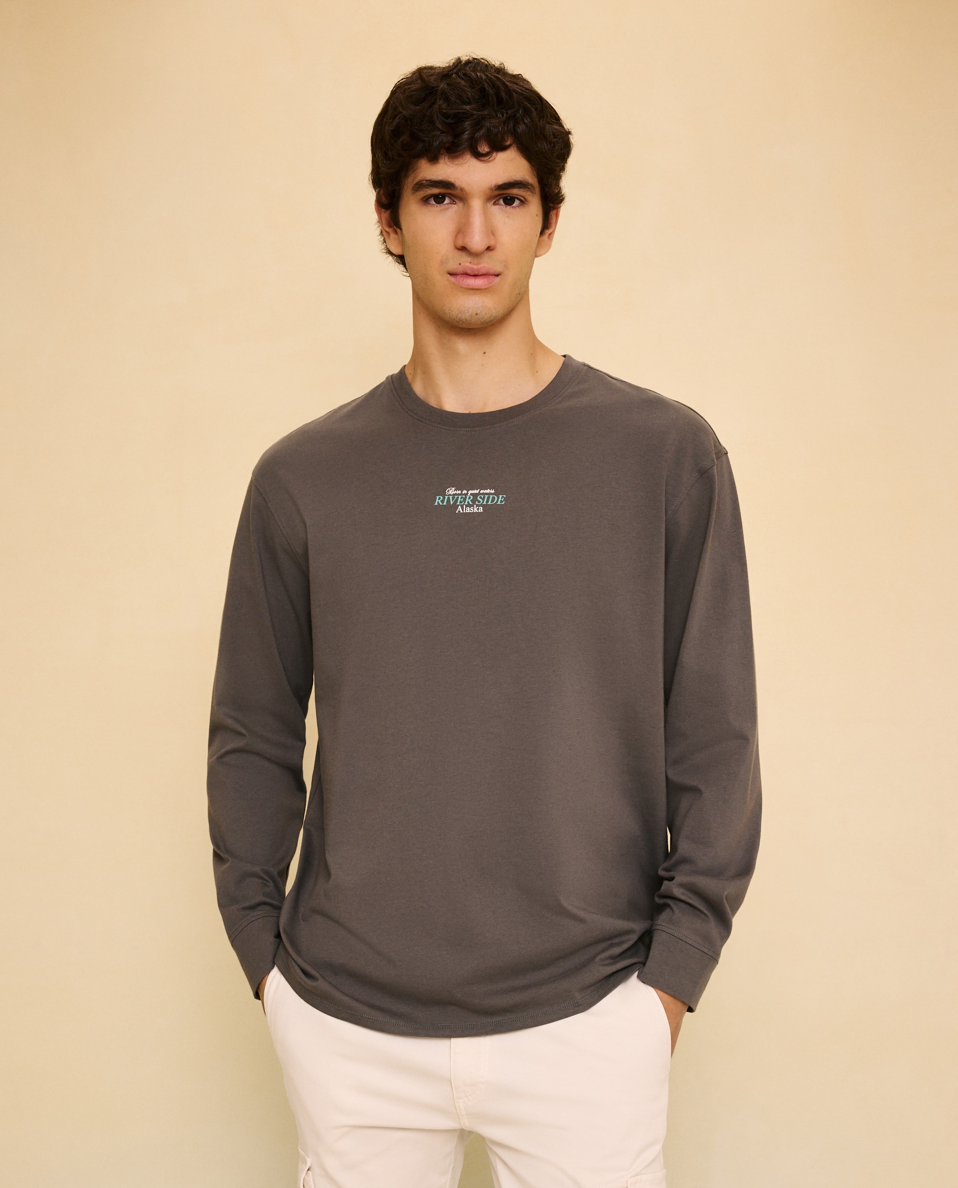 Camiseta print de manga larga de hombre - Easy Wear - 520 Kaki 520 Kaki-1