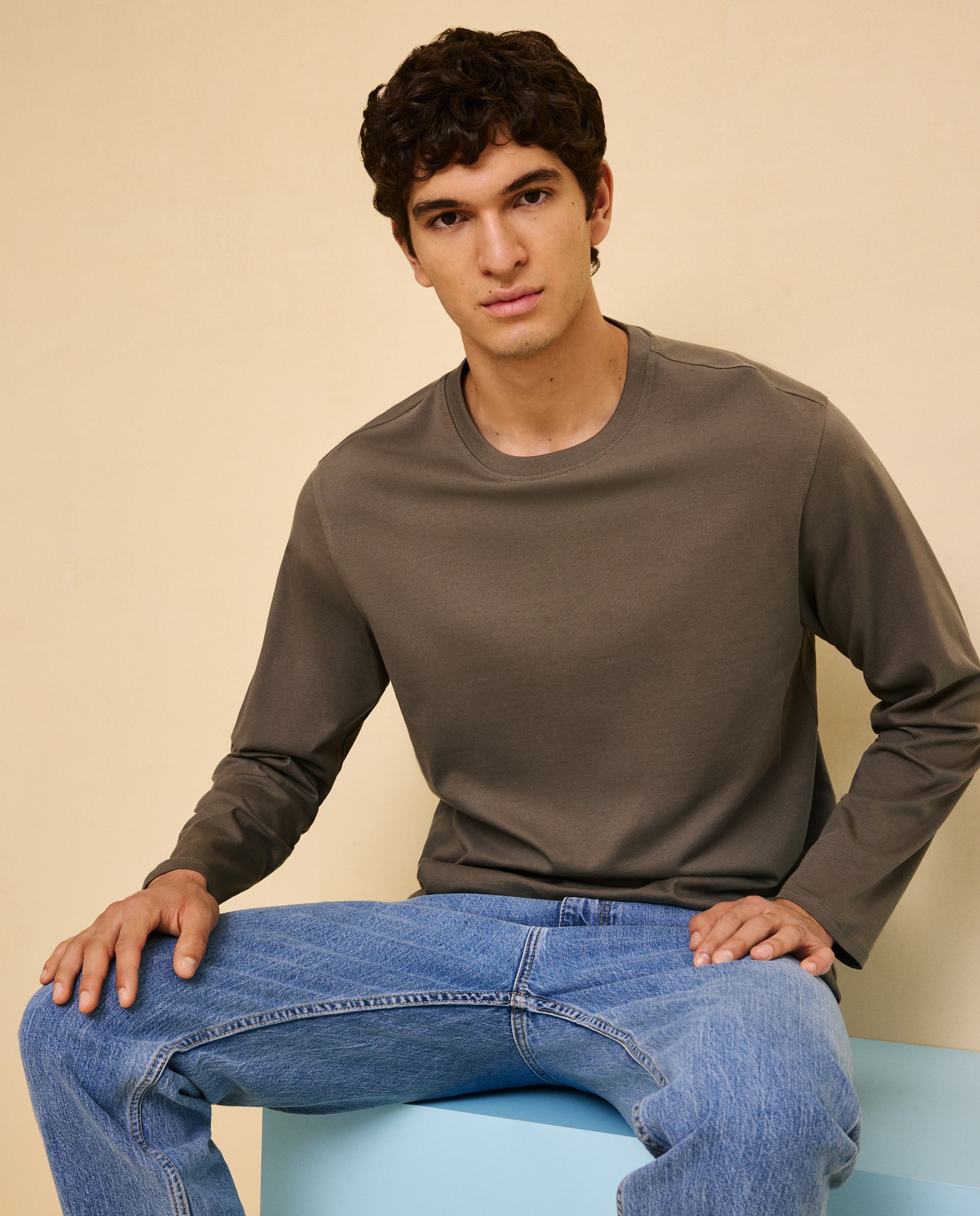 Camiseta básica de manga larga de hombre - Easy Wear - 520 Kaki 520 Kaki-1