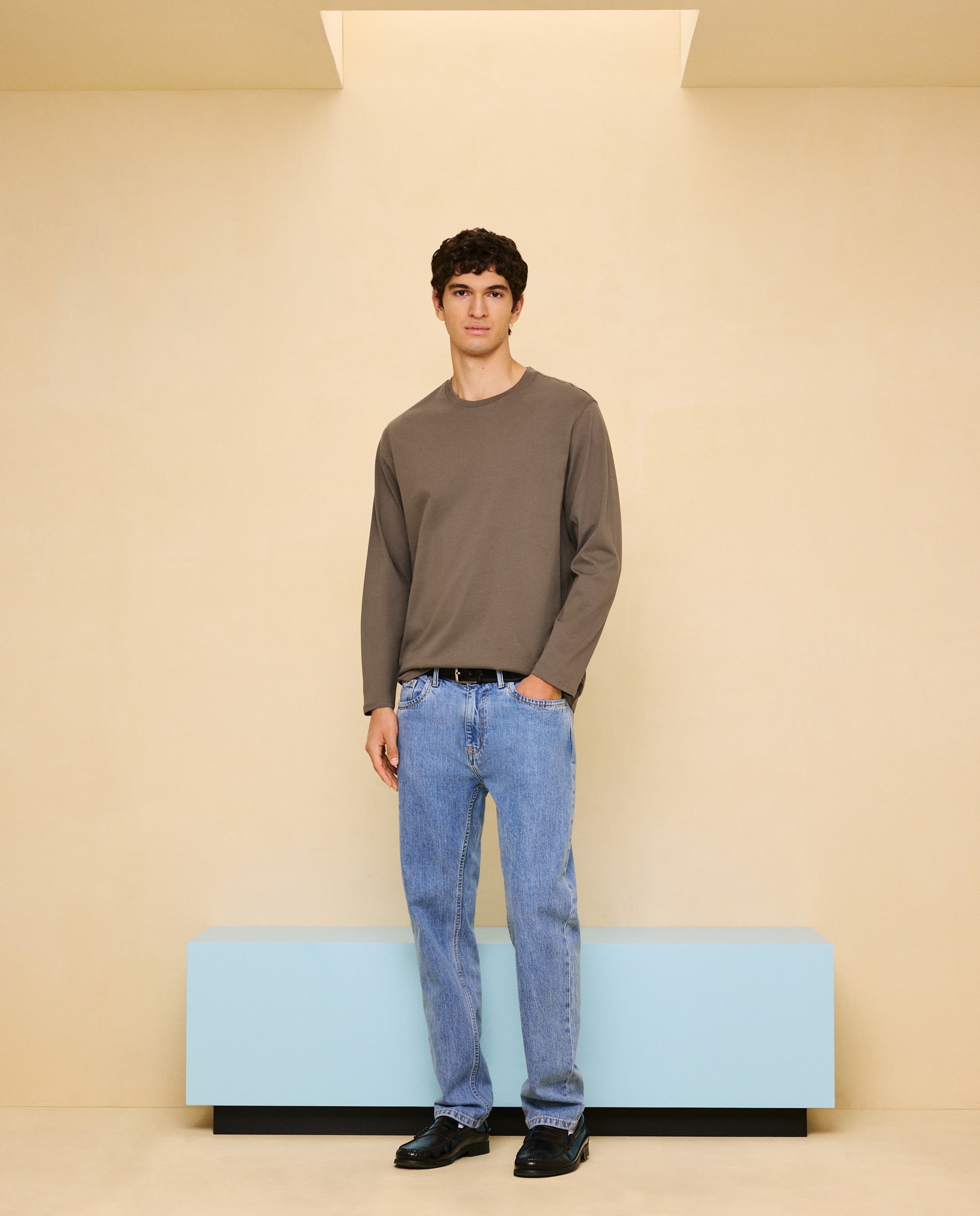 Camiseta básica de manga larga de hombre - Easy Wear - 520 Kaki 520 Kaki-2