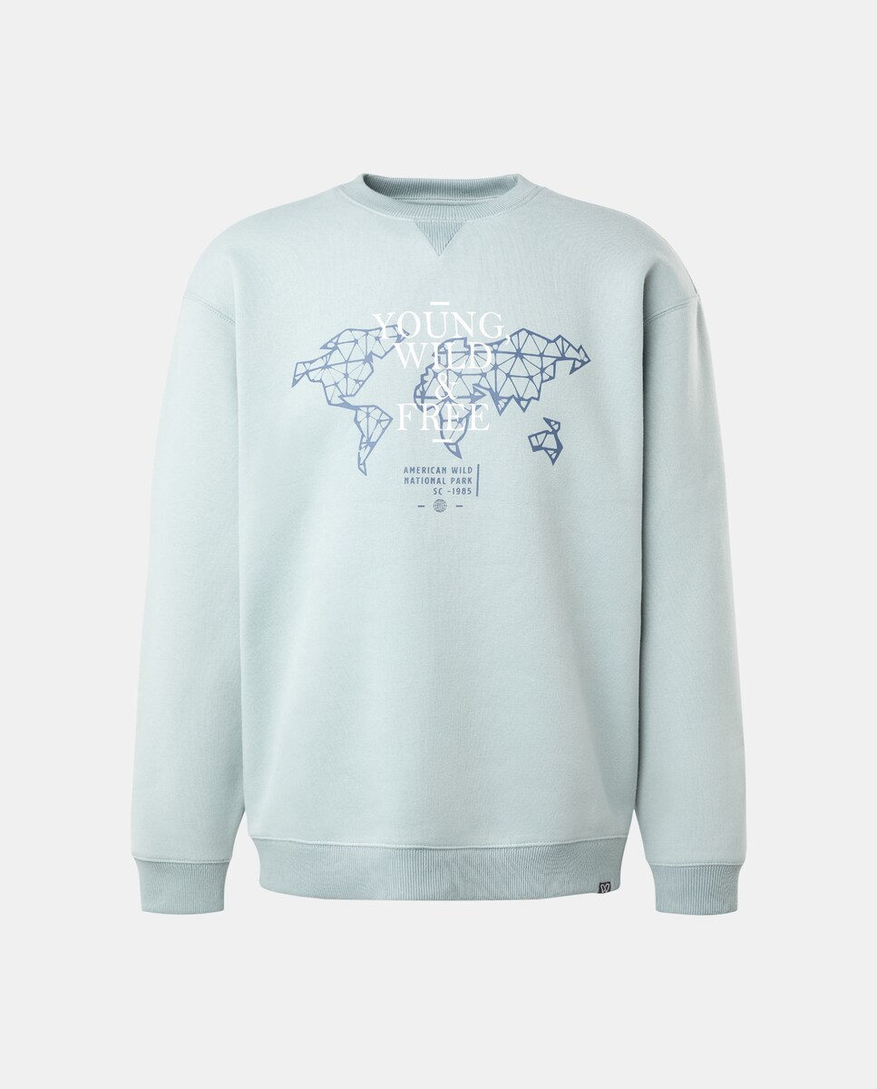 Sweatshirt com Gola Redonda 582 Verde Água-4