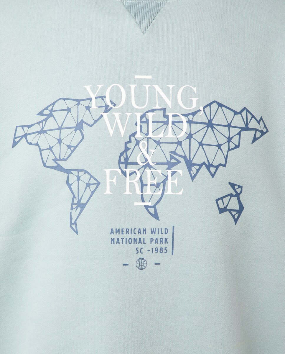 Sweatshirt com Gola Redonda 582 Verde Água-5