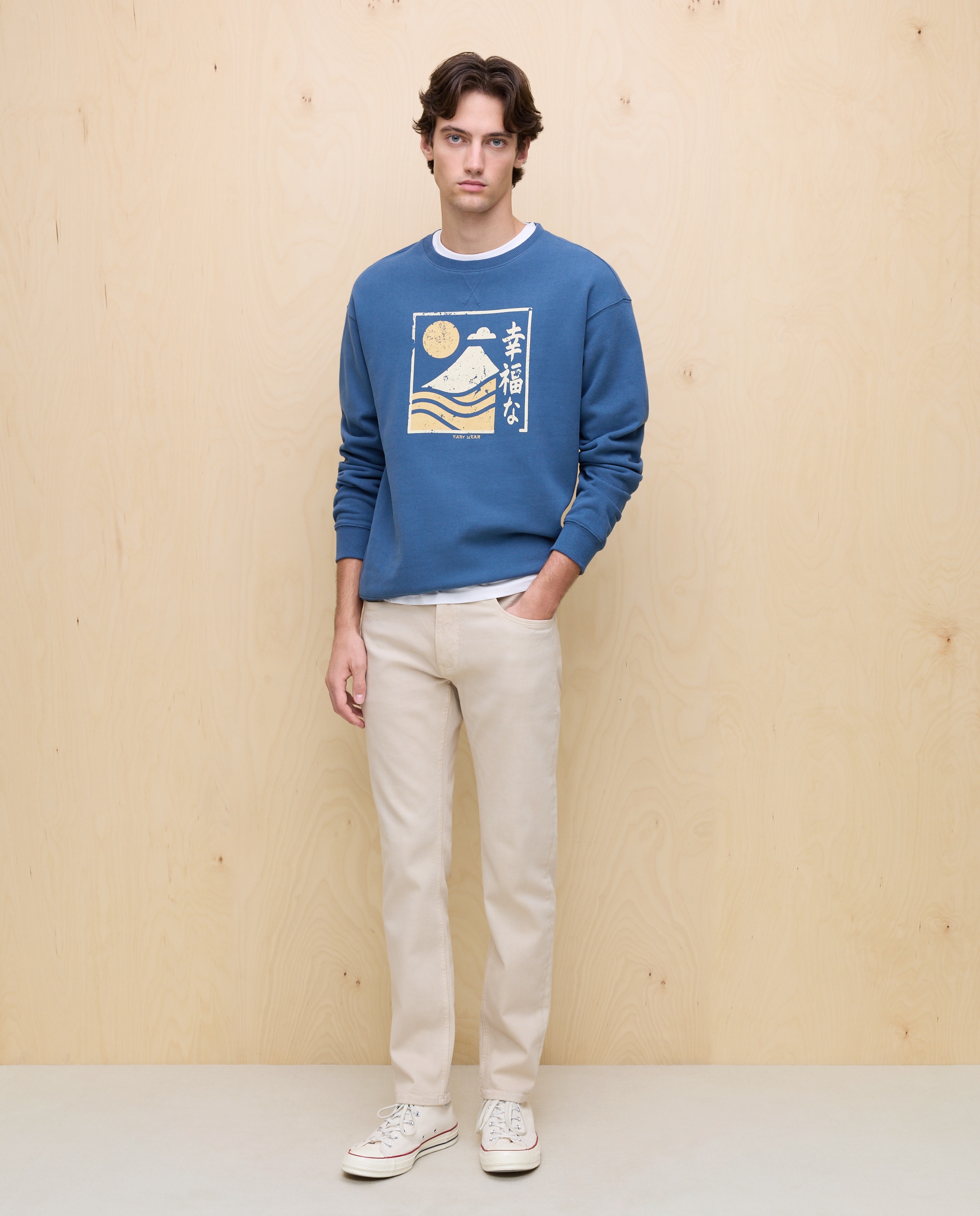 Sweatshirt de Gola Redonda com Estampado 471 Índigo-2