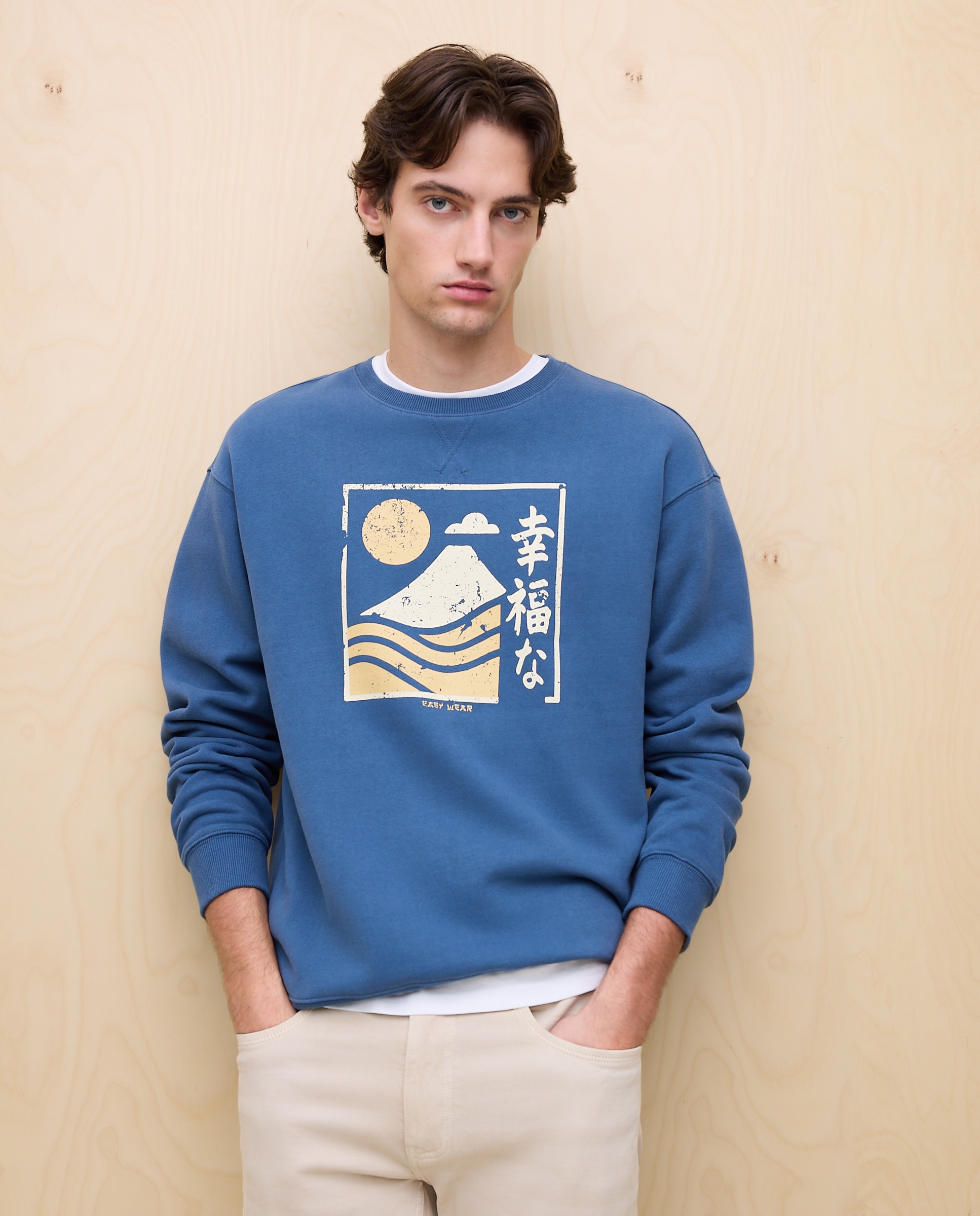 Sweatshirt de Gola Redonda com Estampado 471 Índigo-4