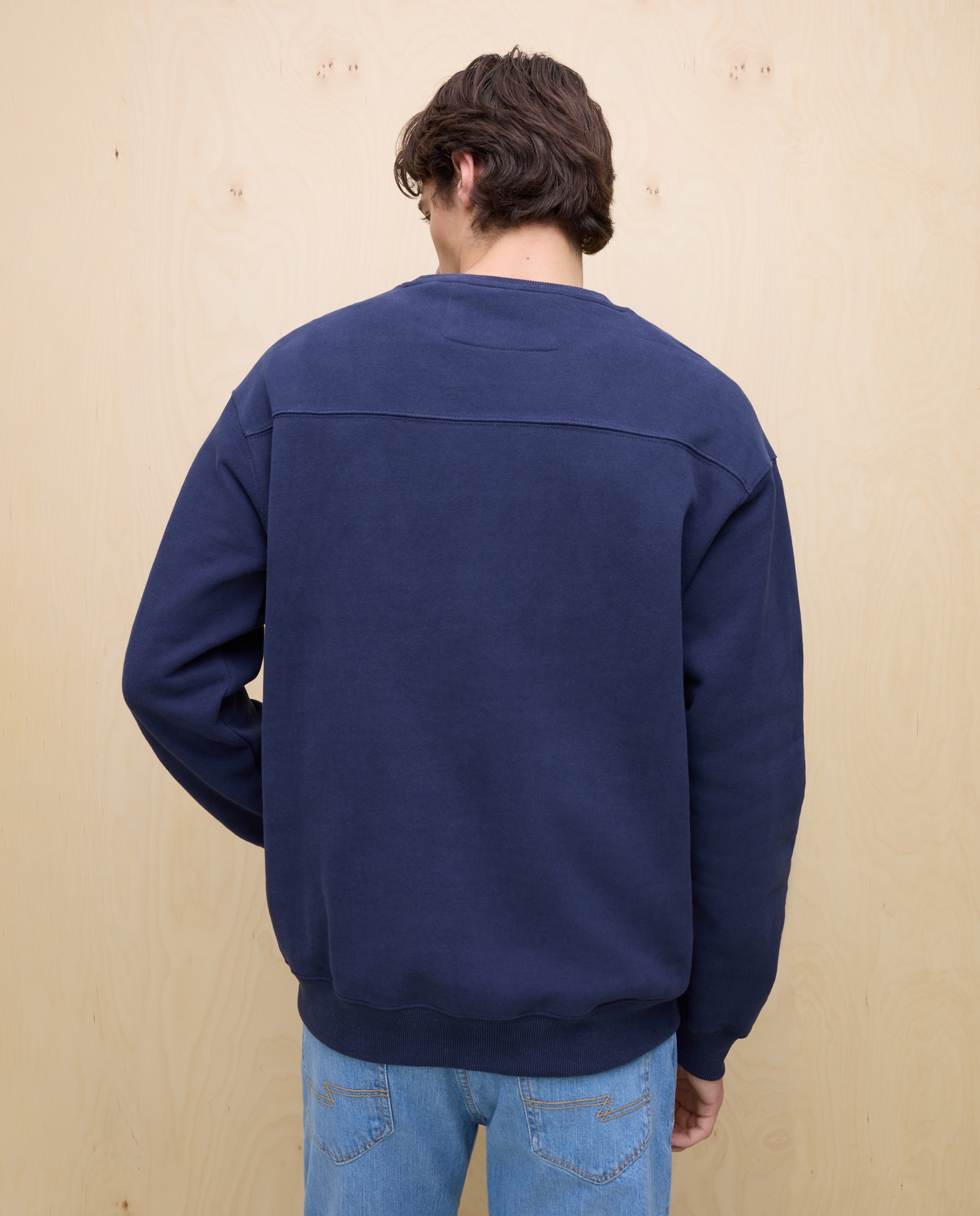 Sweatshirt de Gola Redonda com Estampado Azul-marinho-3