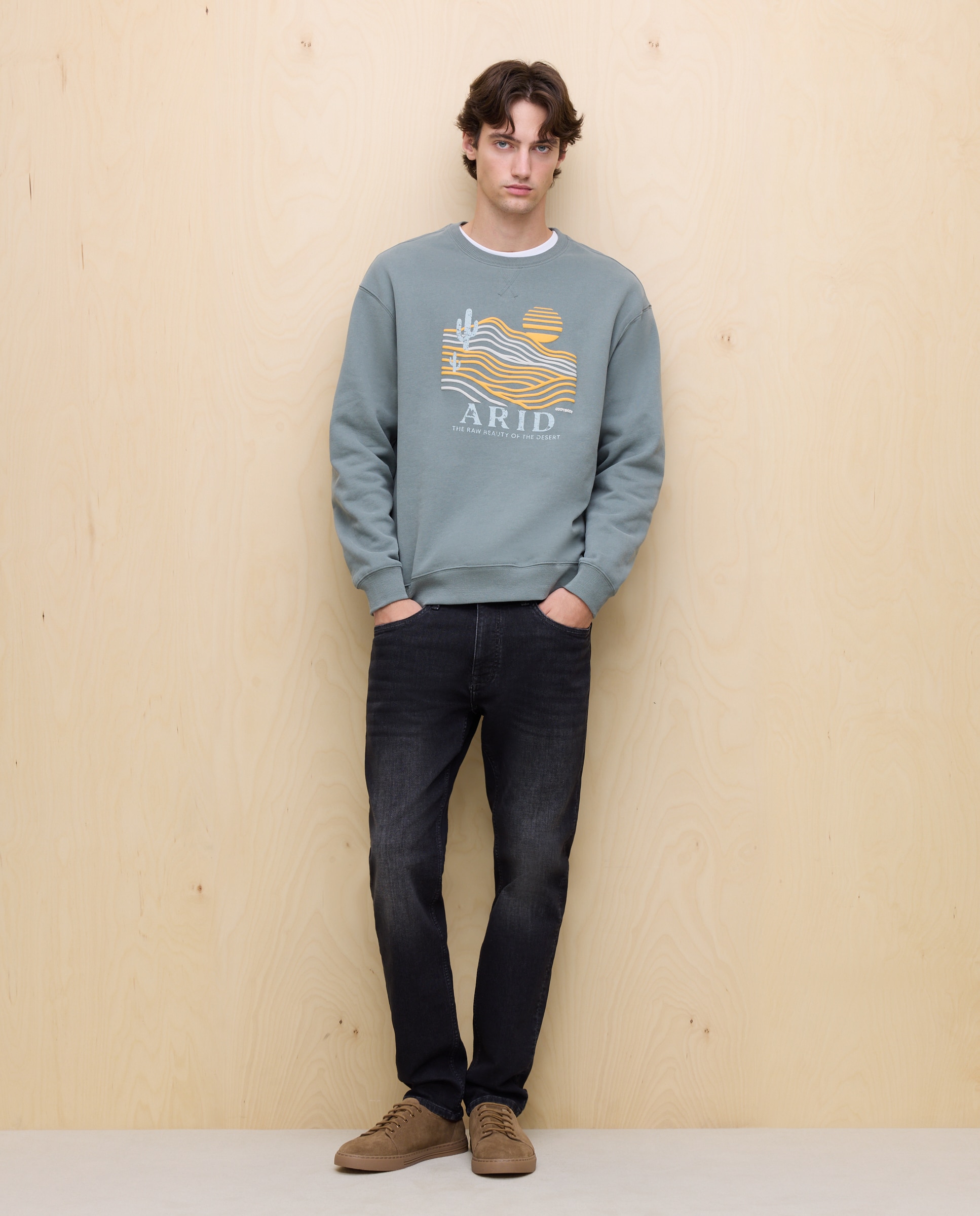 Sweatshirt de Gola Redonda com Estampado 560 Azeitona-2