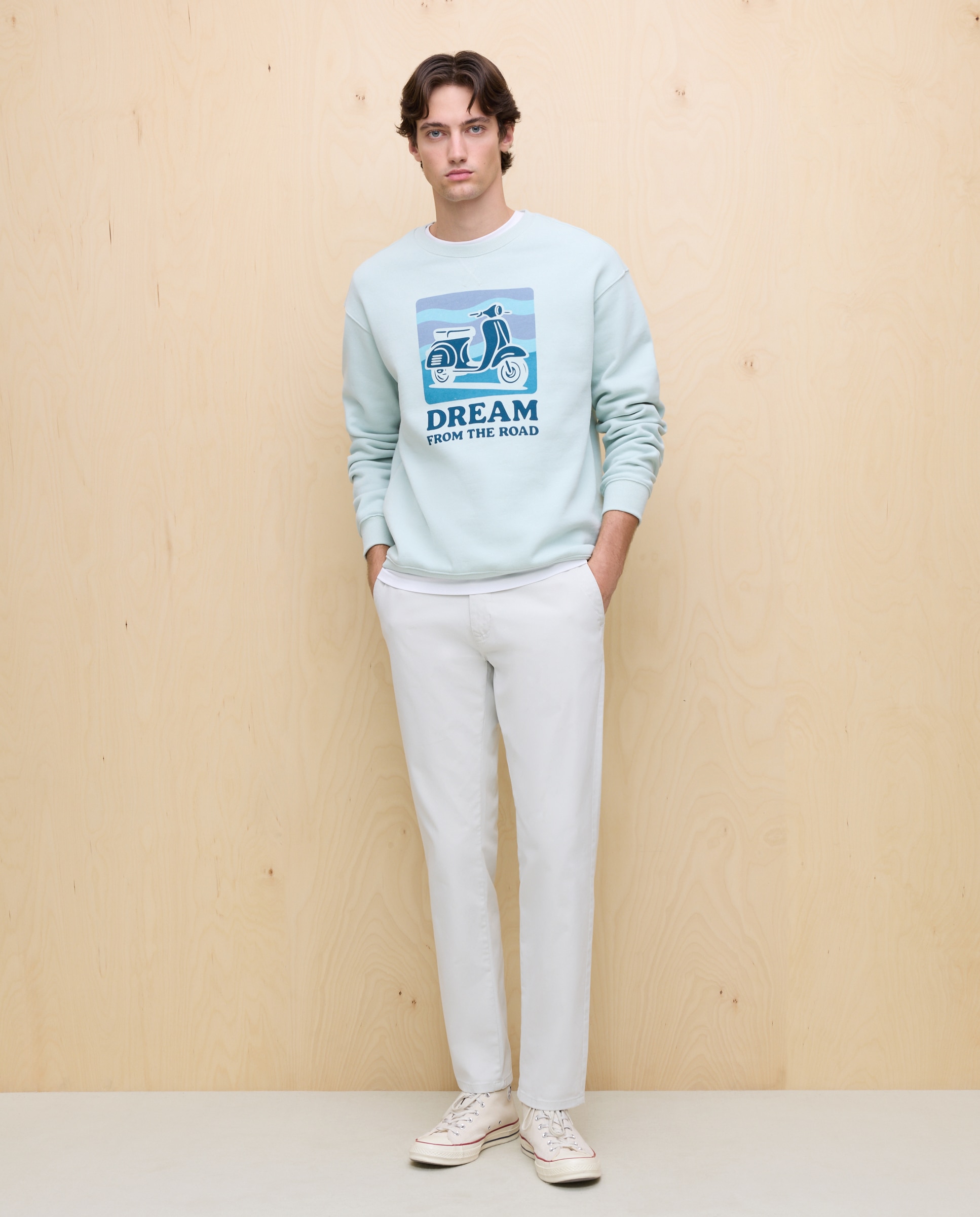 Sweatshirt de Gola Redonda com Estampado 582 Verde Água-2