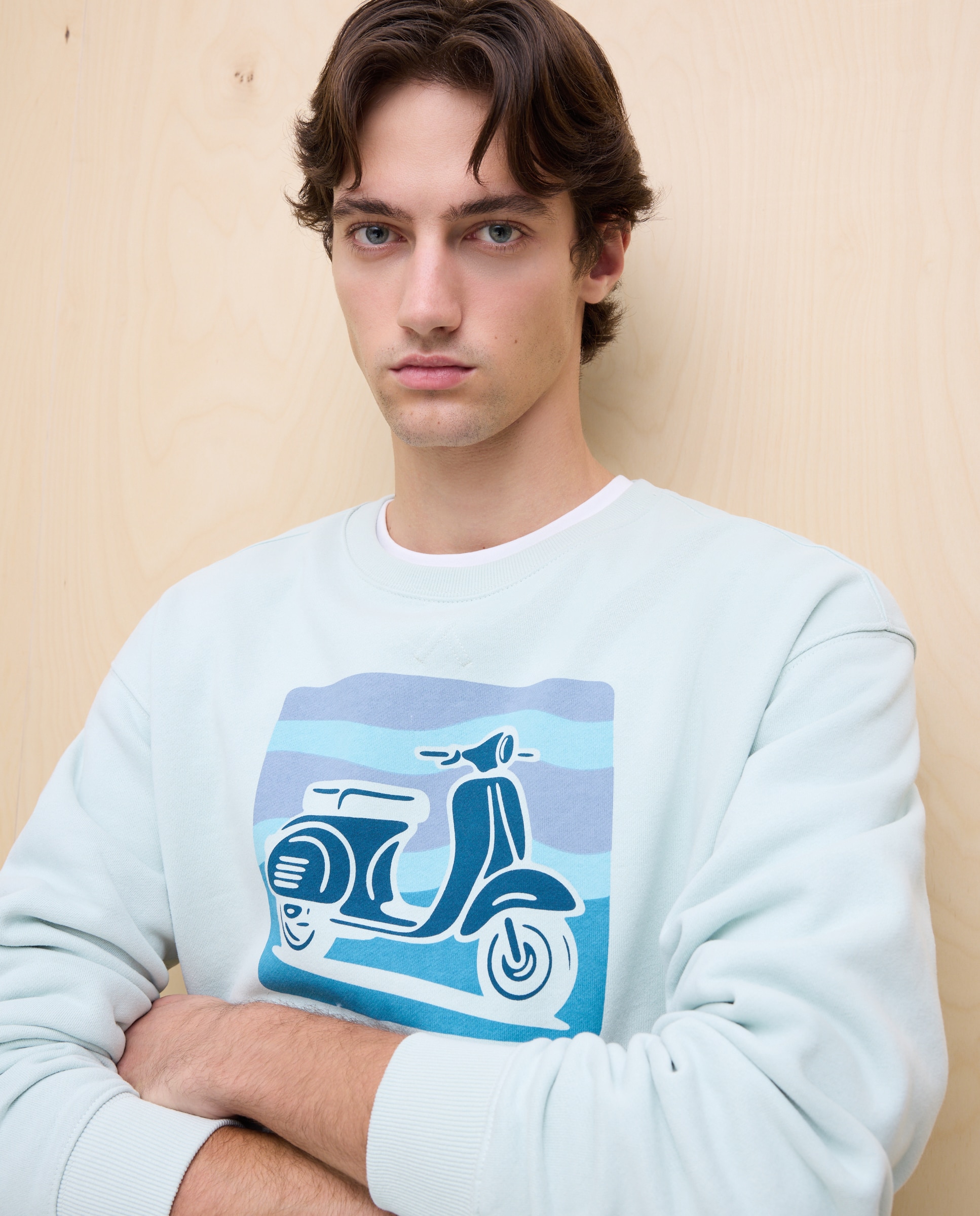 Sweatshirt de Gola Redonda com Estampado 582 Verde Água-4