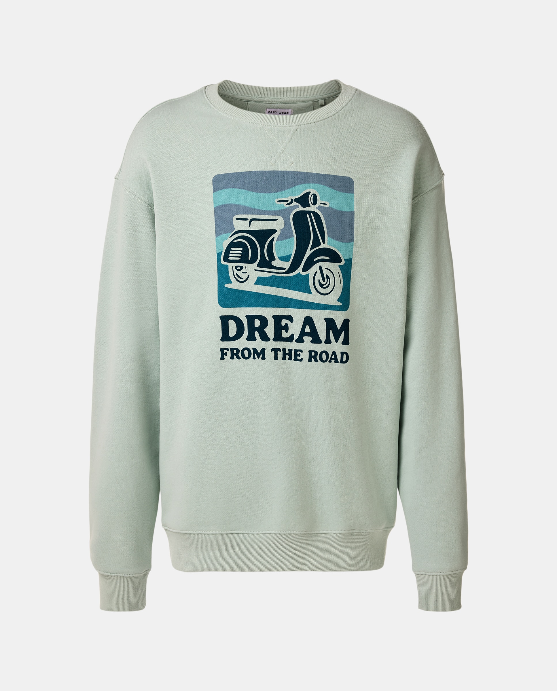 Sweatshirt de Gola Redonda com Estampado 582 Verde Água-5