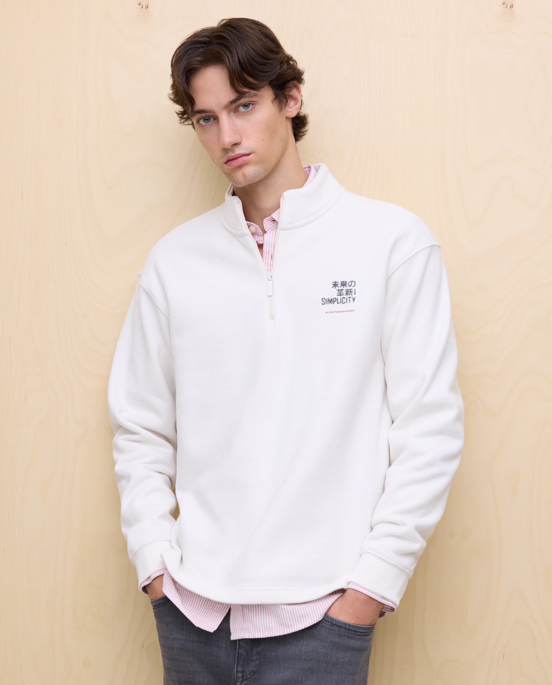 Sweatshirt com Gola de Meio Fecho de Correr Rice Paper-2