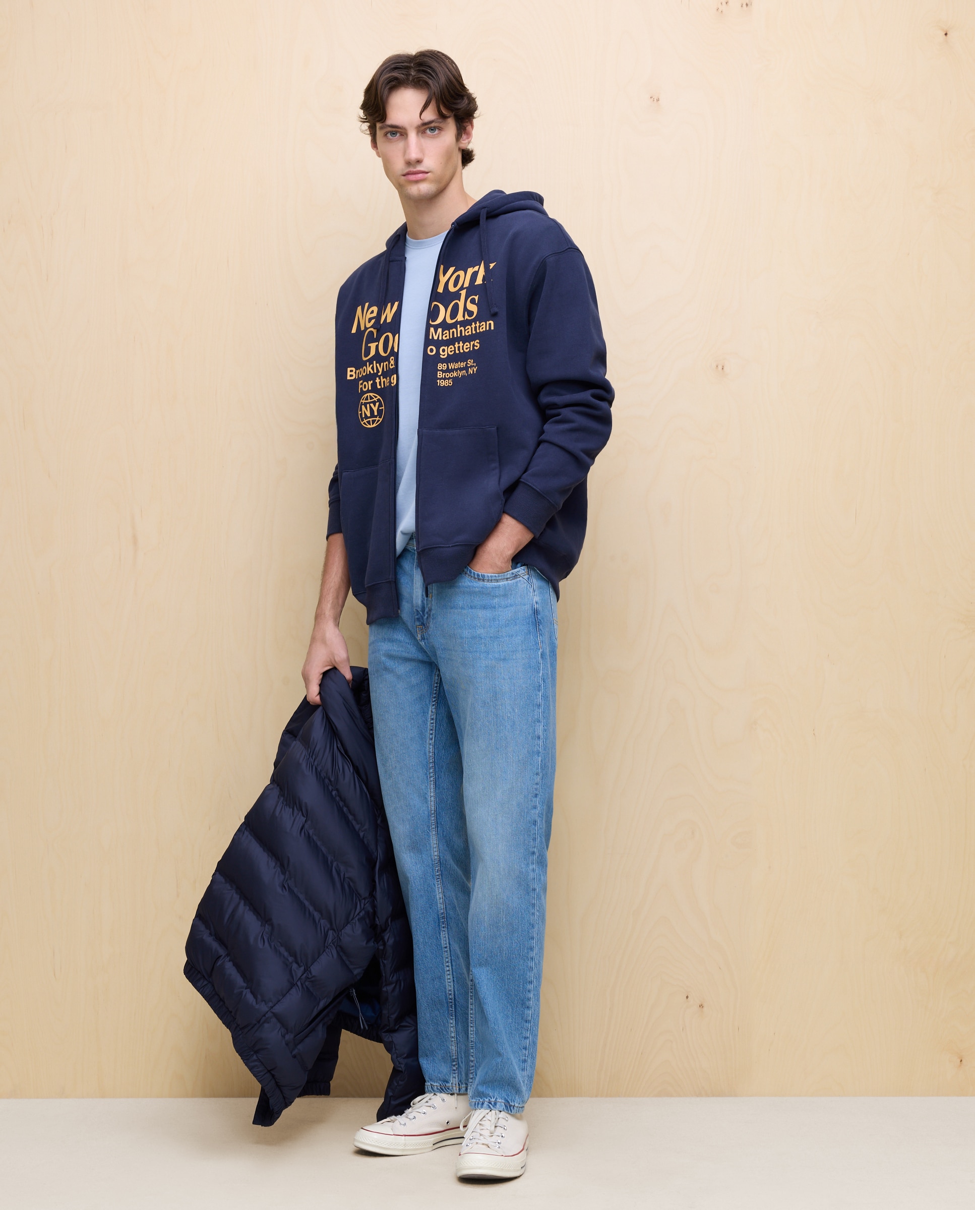 Sweatshirt com Capuz e Fecho de Correr Azul-marinho-2