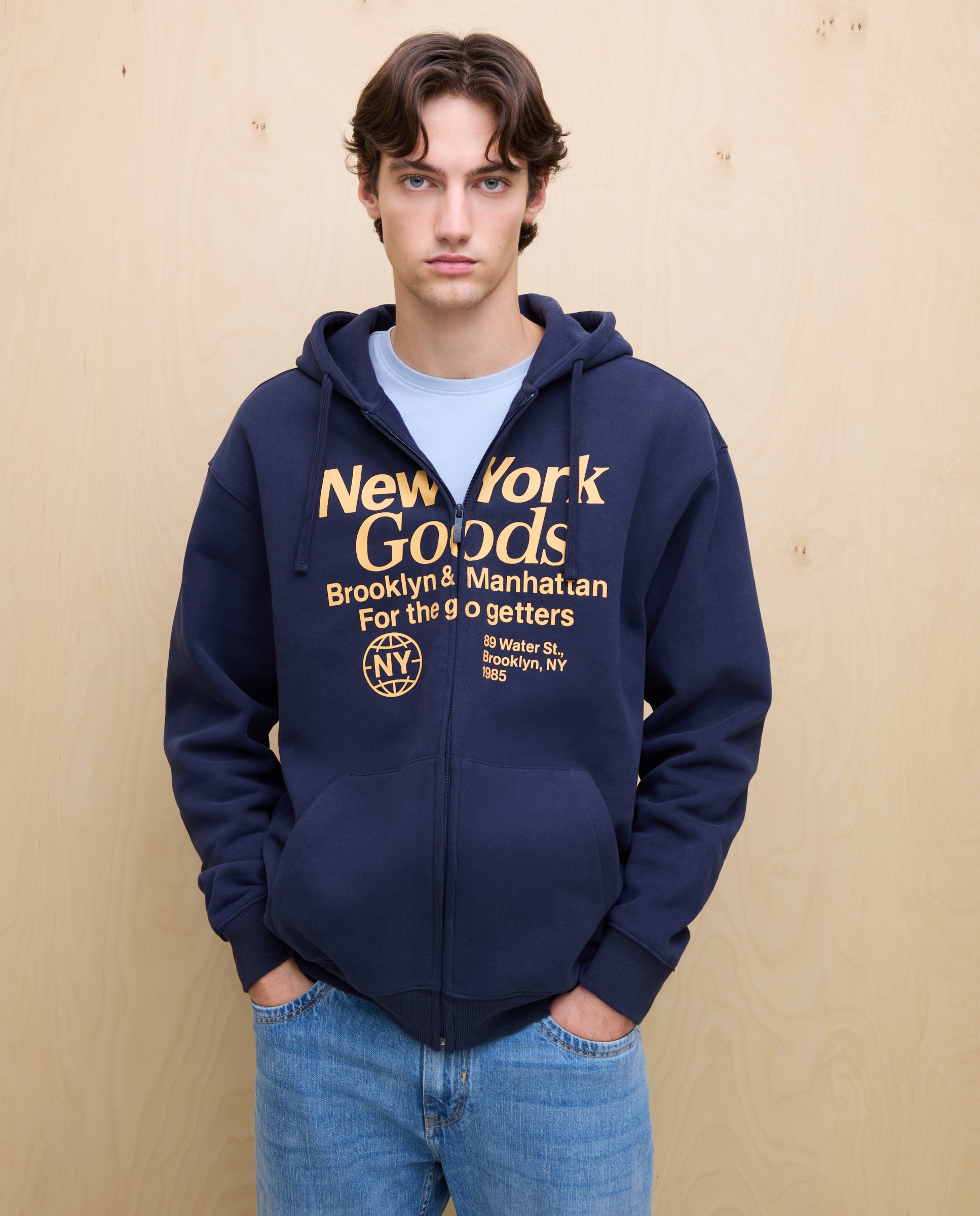 Sweatshirt com Capuz e Fecho de Correr Azul-marinho-4