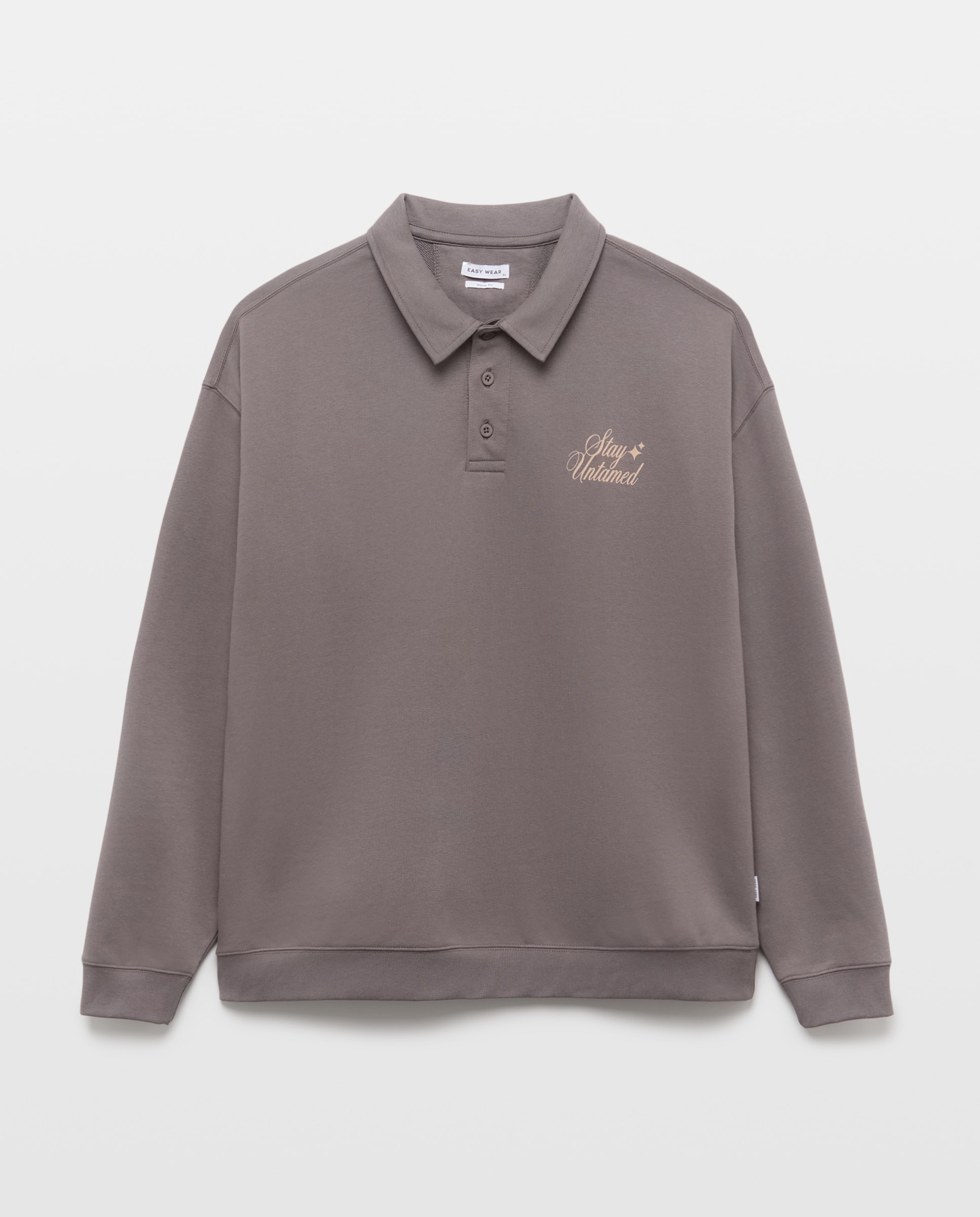 Sweatshirt com Colarinho de Polo Castanho-4