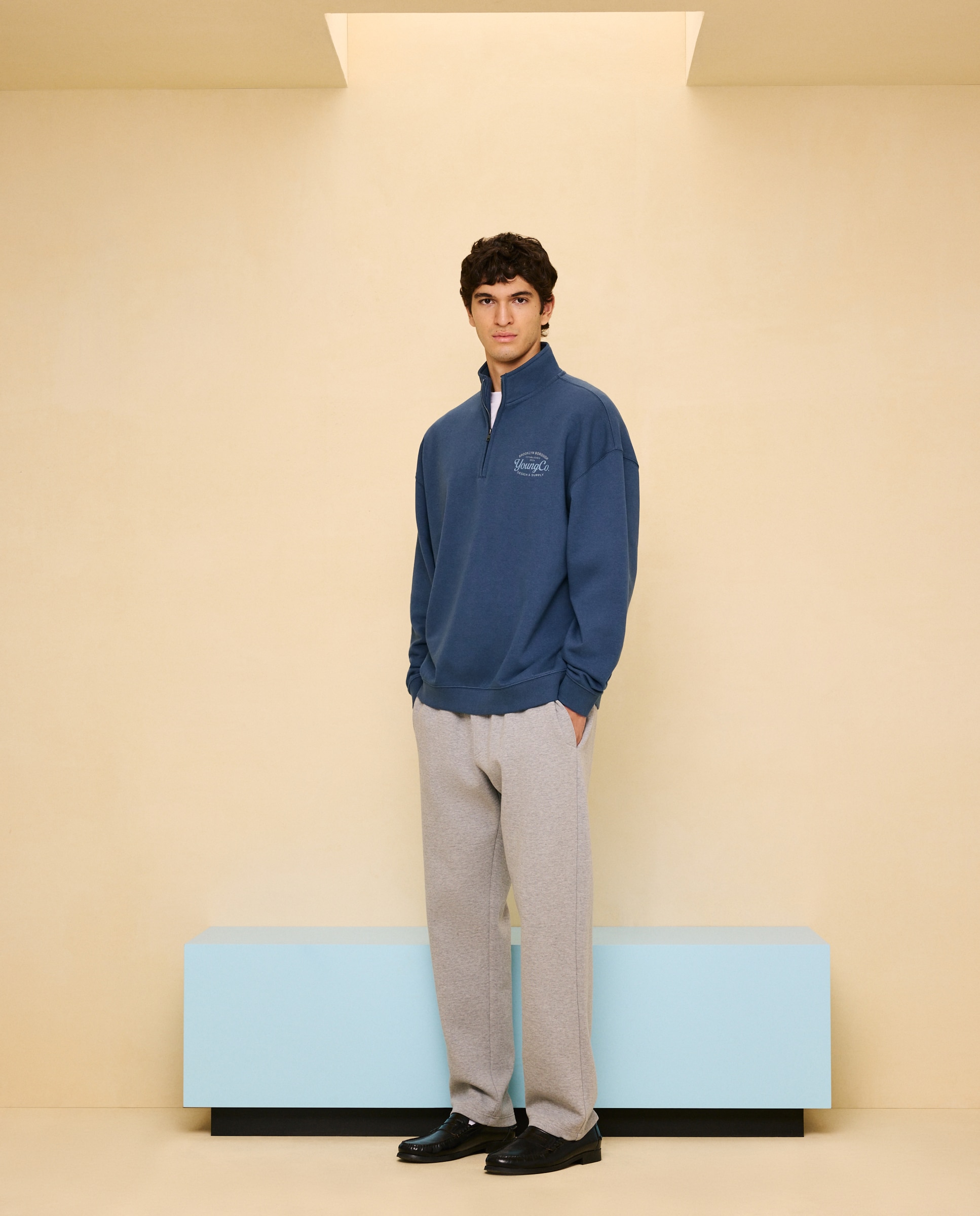 Sweatshirt com Gola com Fecho de Correr Azul-escuro-2