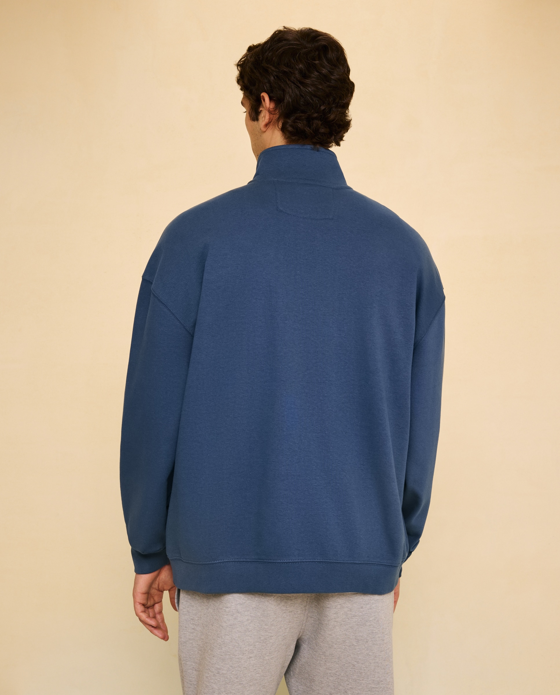 Sweatshirt com Gola com Fecho de Correr Azul-escuro-3